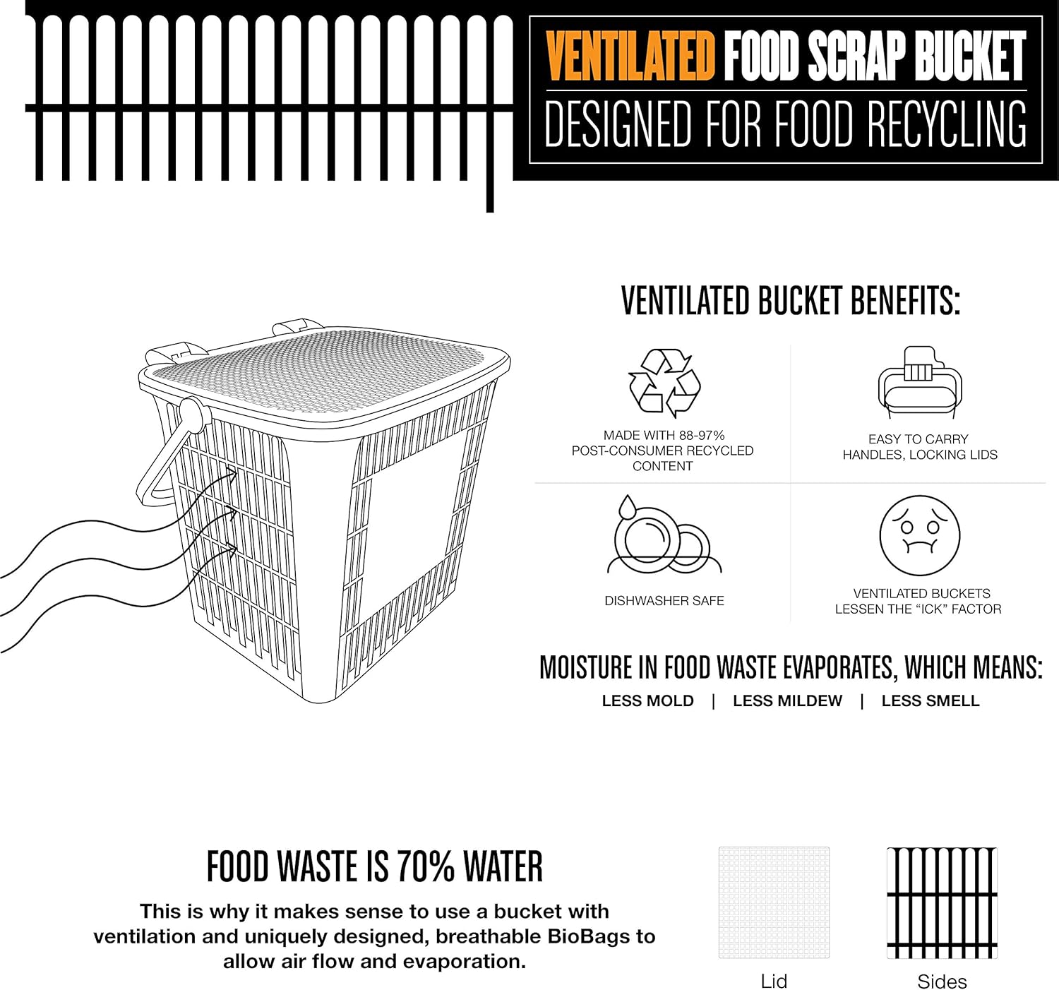 BioBag (USA), The Original Compostable Bag, 2.6 Gallon, 100 Total Count, 100% Certified Compostable Kitchen Food Scrap Bags, Kitchen Compost Bin Compatible