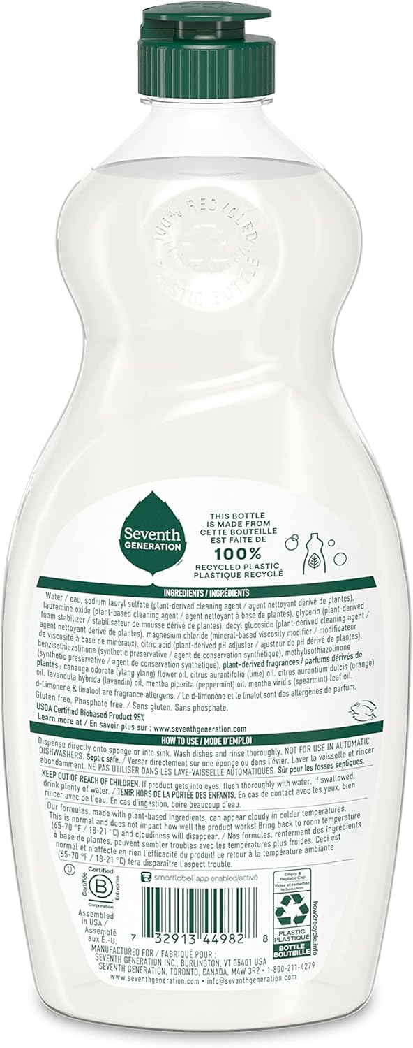 Seventh Generation Dish Liquid Soap Free & Clear liquid soap Pack of 6 Dishwashing Soap Dish Soap for sensitive skin 19 oz