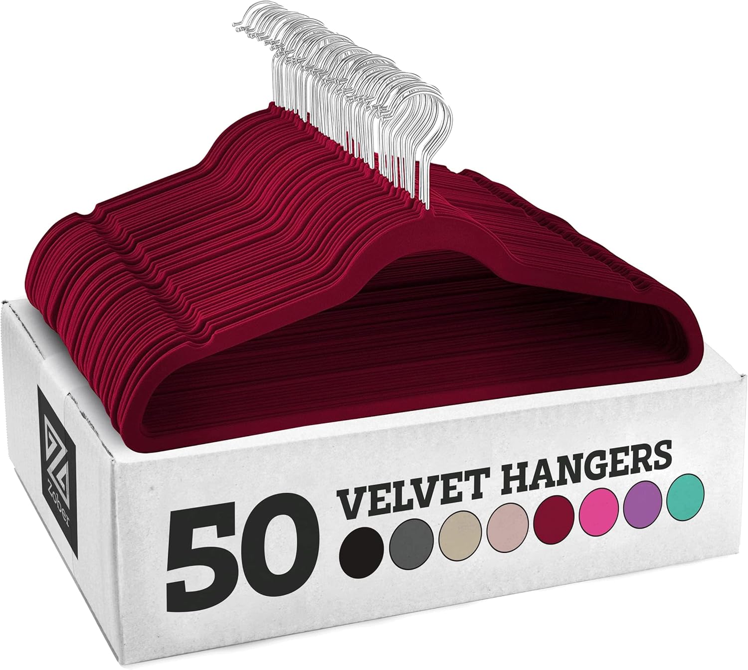 Zober Velvet Hangers 50 Pack - Heavy Duty Black Hangers for Coats, Pants & Dress Clothes - Non Slip Clothes Hanger Set - Space Saving Felt Hangers for Clothing