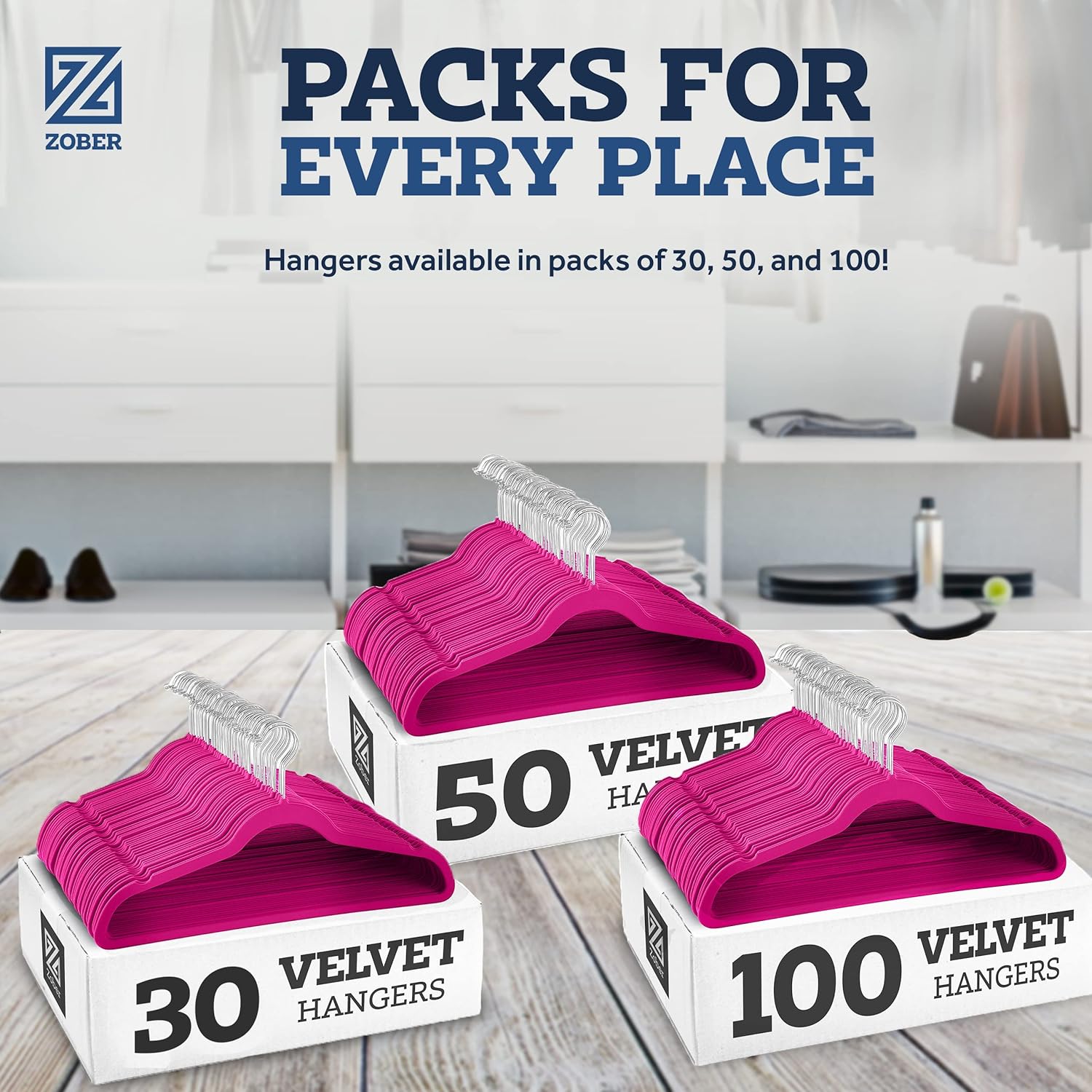 Zober Velvet Hangers 50 Pack - Heavy Duty Black Hangers for Coats, Pants & Dress Clothes - Non Slip Clothes Hanger Set - Space Saving Felt Hangers for Clothing