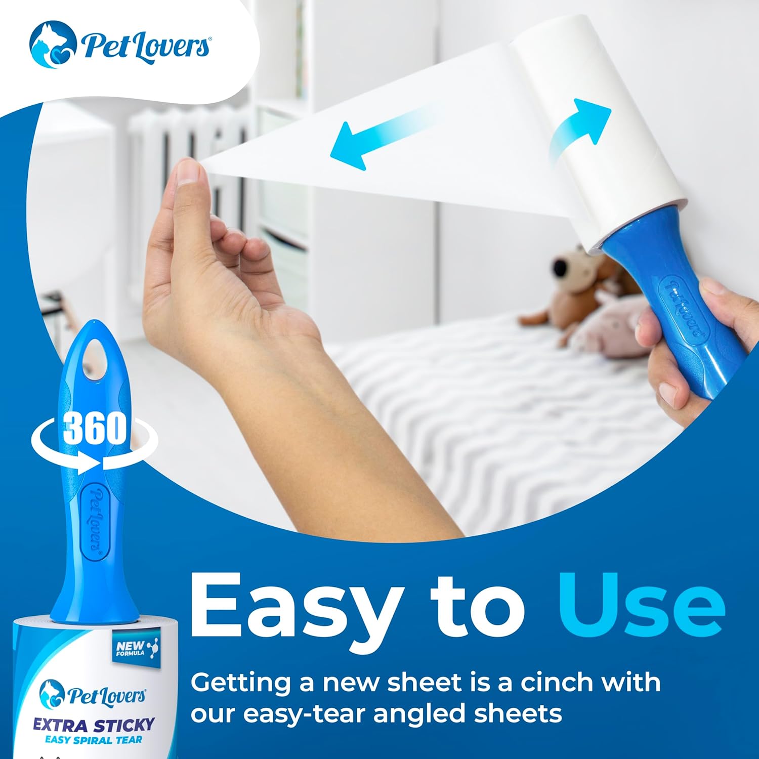 PetLovers Extra Sticky Lint Roller Mega Value Set 450 Sheets for Pet Hair Removal, Dog and Cat Lint Remover 5 Pack