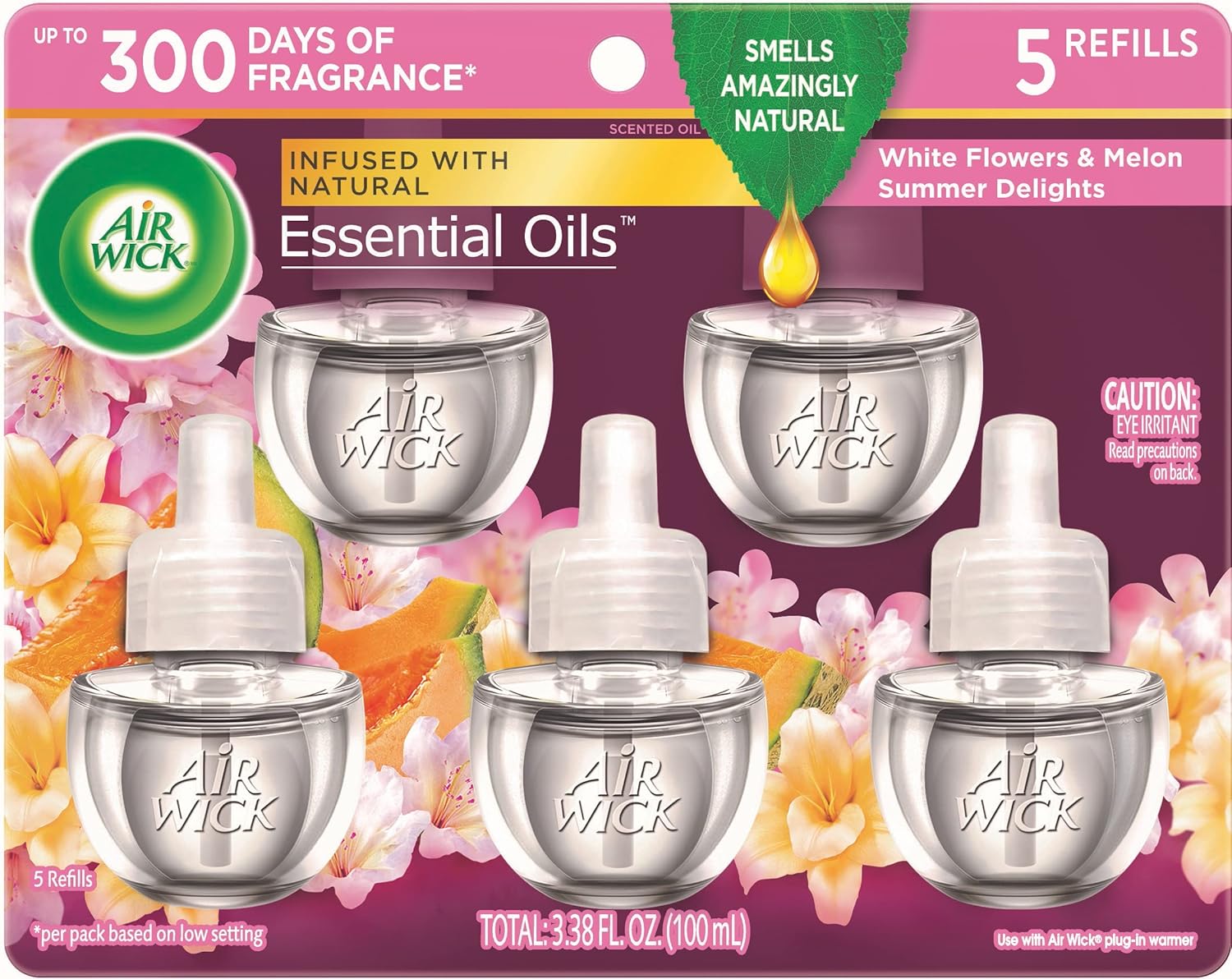 Air Wick Plug in Scented Oil Refill, 5ct, Fresh Linen, Essential Oils, Air Freshener