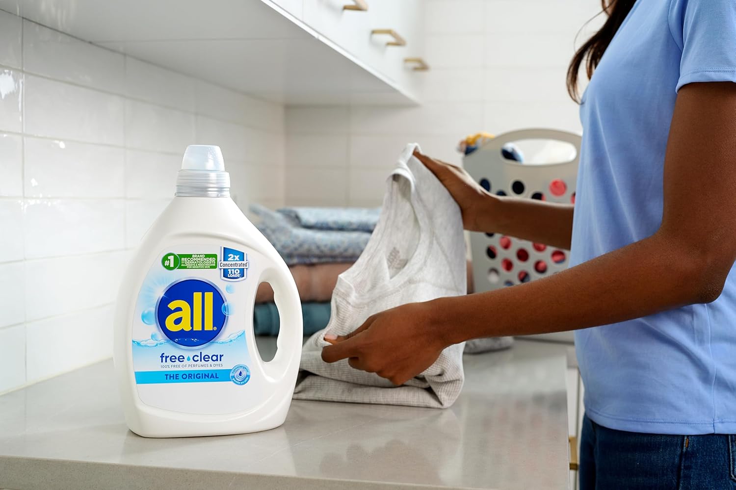 all Liquid Laundry Detergent, Free Clear for Sensitive Skin, Unscented and Hypoallergenic, 2X Concentrated, 110 Loads