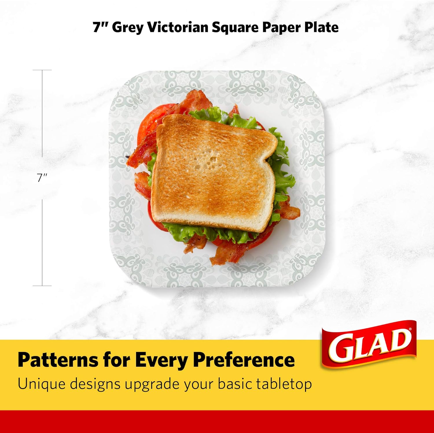 Glad Square Disposable Paper Plates for All Occasions | Soak Proof, Cut Proof, Microwaveable Heavy Duty Disposable Plates | 8.5