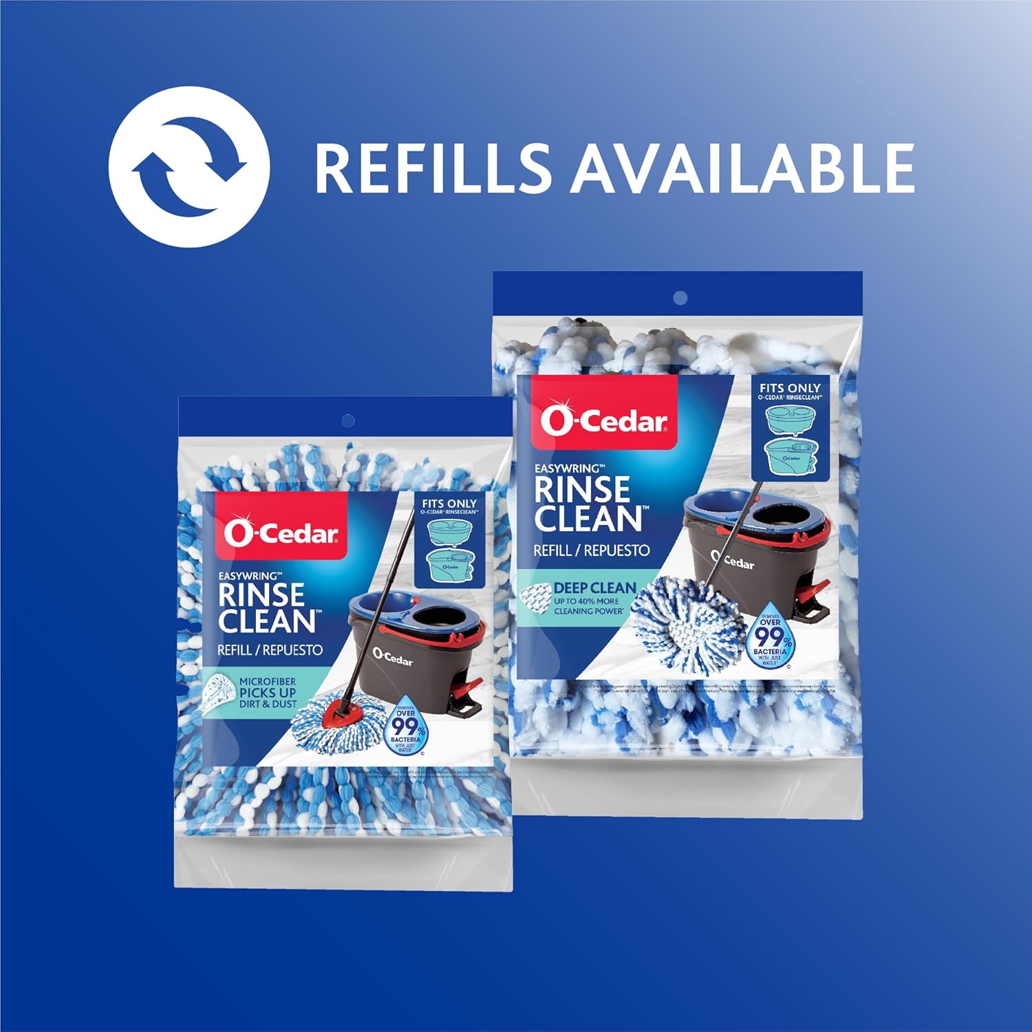 O-Cedar EasyWring RinseClean Microfiber Spin Mop & Bucket Floor Cleaning System with 3 Extra Refills, Plastic, Grey