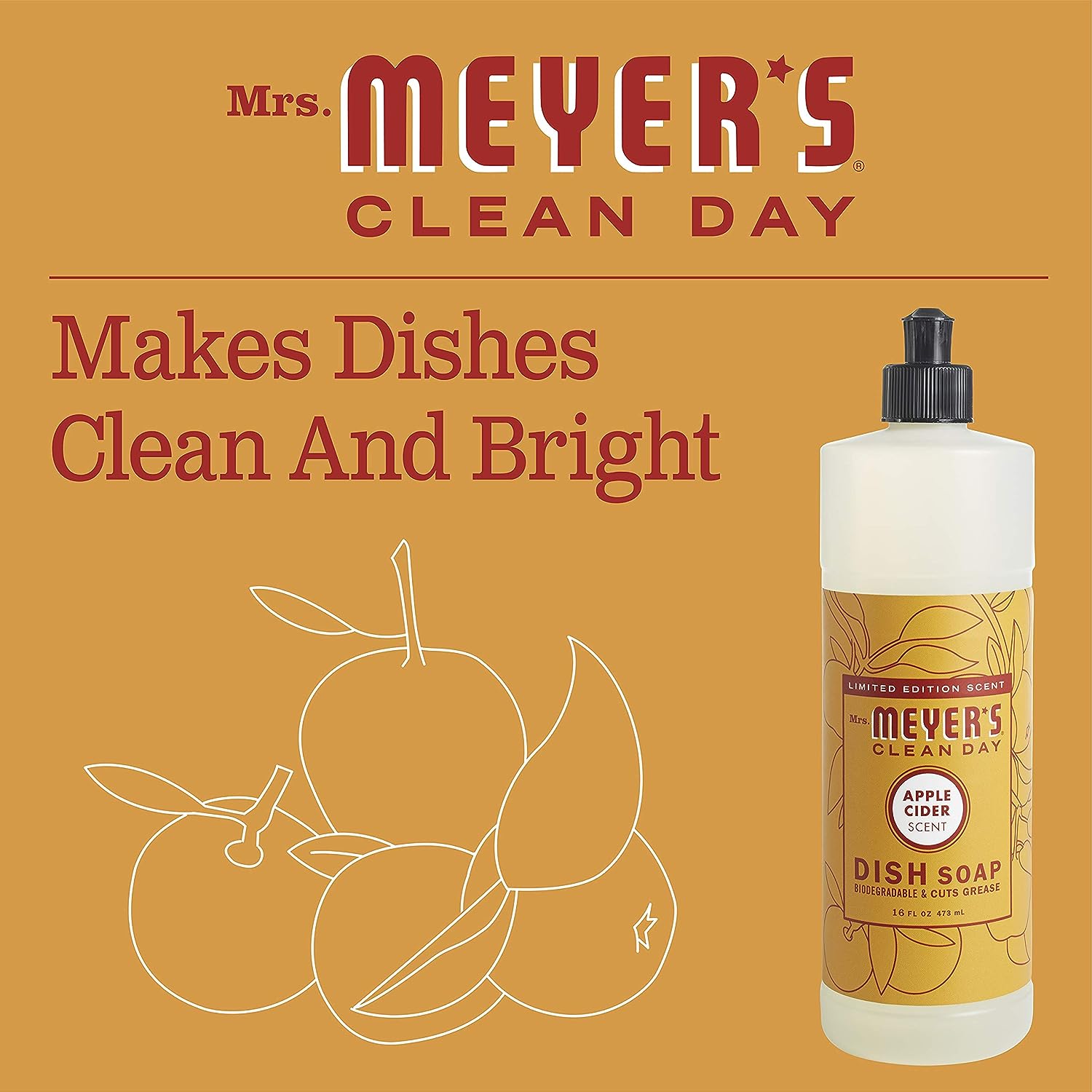 Mrs. Meyer's Liquid Dish Soap, Biodegradable Formula, Lemon Verbena, 16 Fl. Oz - Pack Of 3
