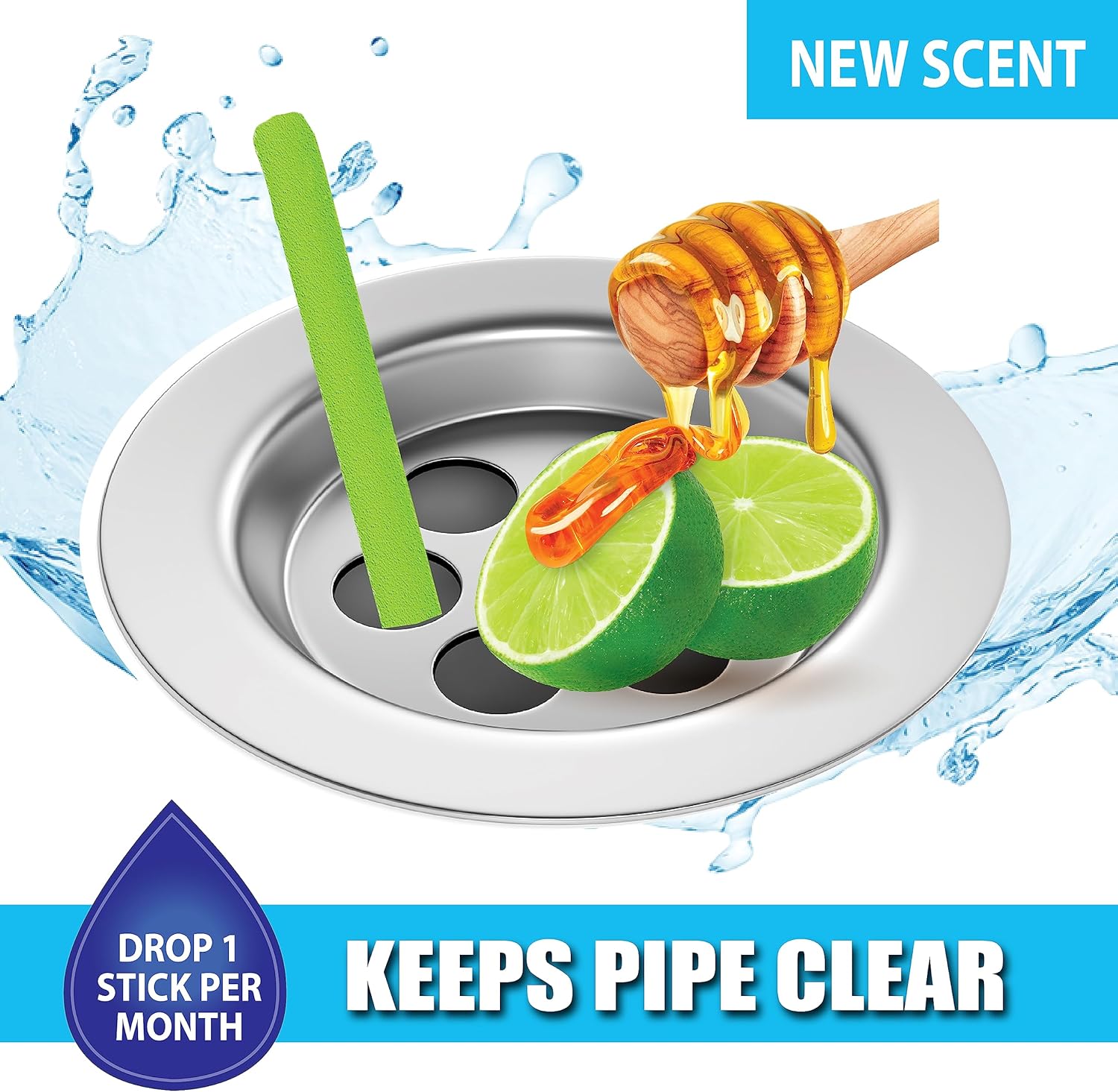 SANI 360° Sani Sticks Drain Cleaner and Deodorizer, Enzyme Pipe Cleaners, Eliminate Odors, Prevent Clogged Drains, Safe for Sinks, Bathtub Drains, Septic Tanks, 24 Count, Lemon Scent