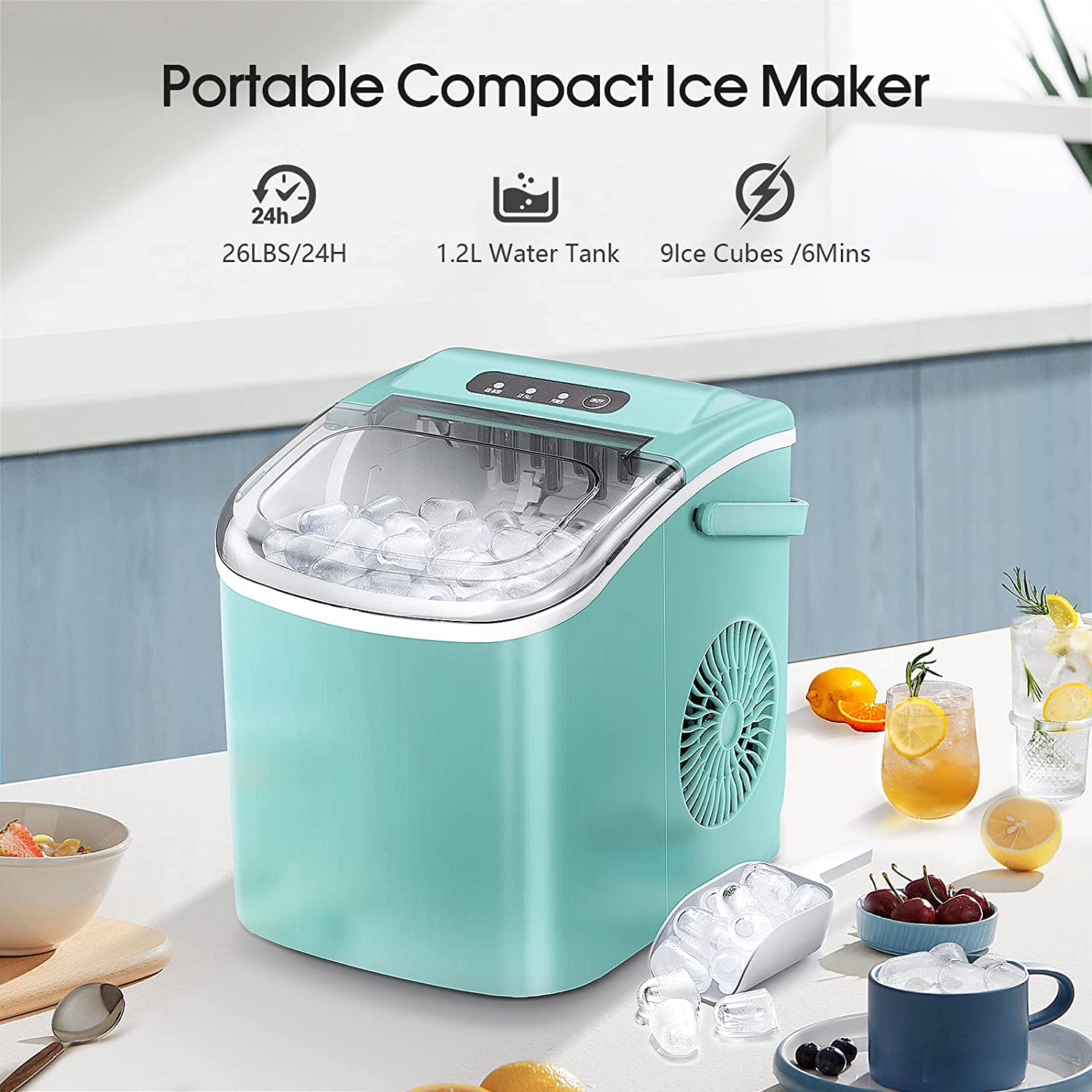 Silonn Ice Makers Countertop,Protable Ice Maker Machine with Handle,Self-Cleaning Ice Maker, 26Lbs/24H, 9 Ice Cubes Ready in 8 Mins, for Home/Office/Kitchen