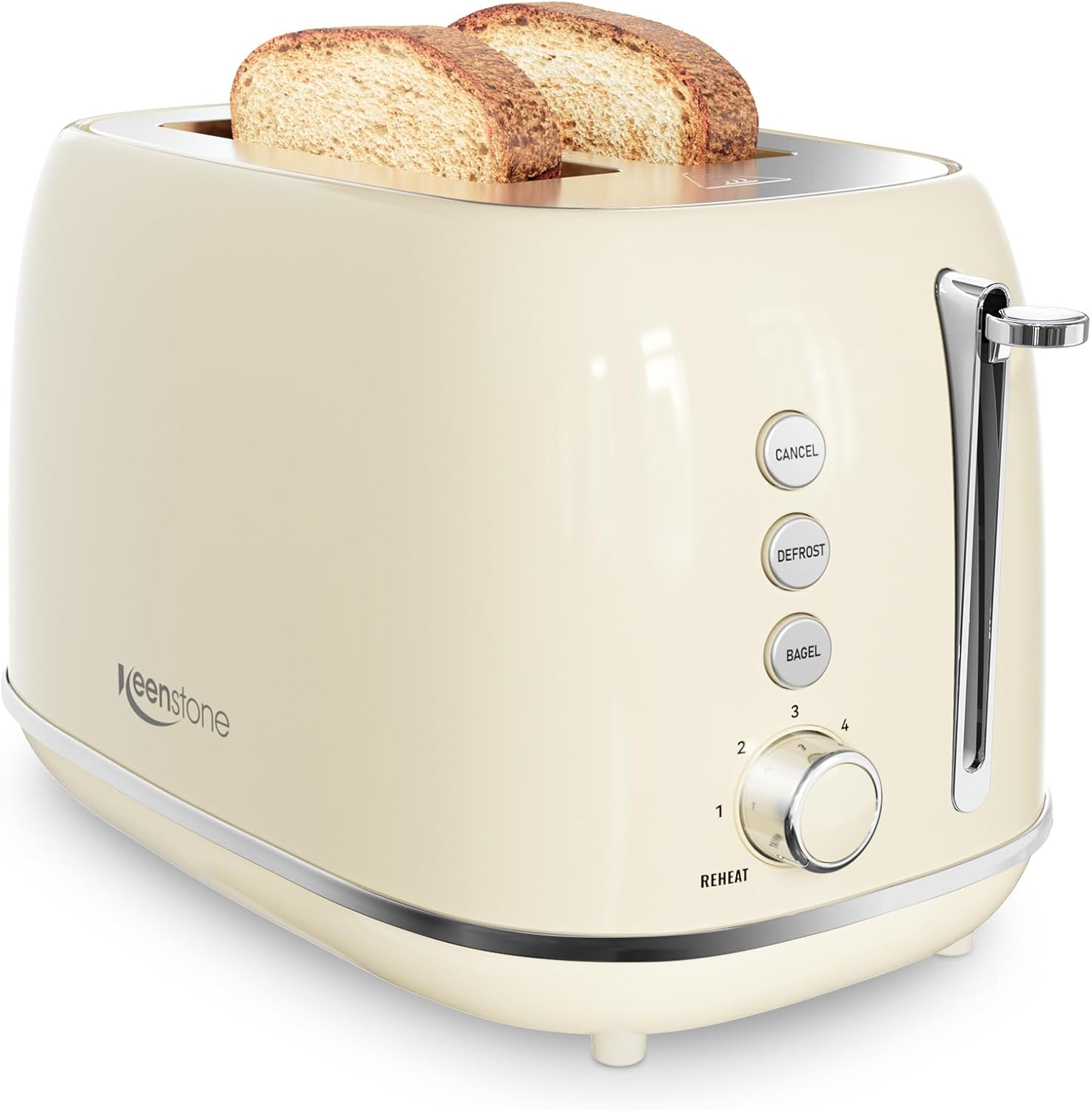 2 Slice Stainless Steel Toaster Retro with 6 Bread Shade Settings, Bagel, Cancel, Defrost Function, 2 Slice Toaster with Extra Wide Slot, Removable Crumb Tray, White