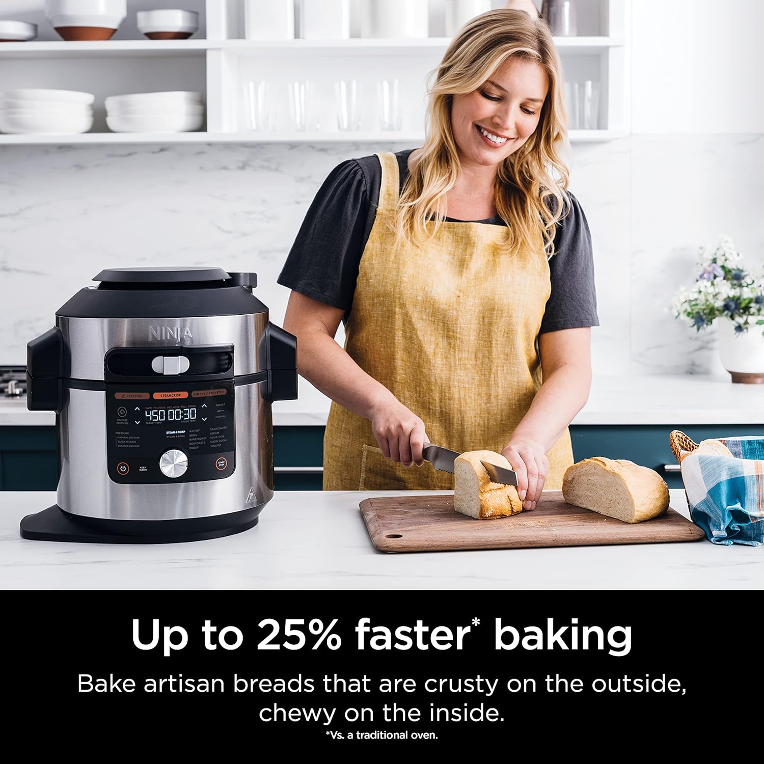 Ninja OL601 Foodi XL 8 Qt. Pressure Cooker Steam Fryer with SmartLid, 14-in-1 that Air Fries, Bakes & More, with 3-Layer Capacity, 5 Qt. Crisp Basket & 45 Recipes, Silver/Black