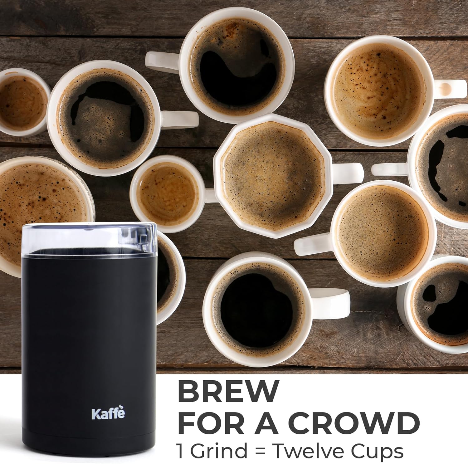 Kaffe One-Touch Coffee Grinder Electric w/Cleaning Brush (3 oz) - Coffee Grinders for Home Use - Up to 12 Cups of Coffee per Grind - Easy On/Off Coffee Bean Grinder - Black