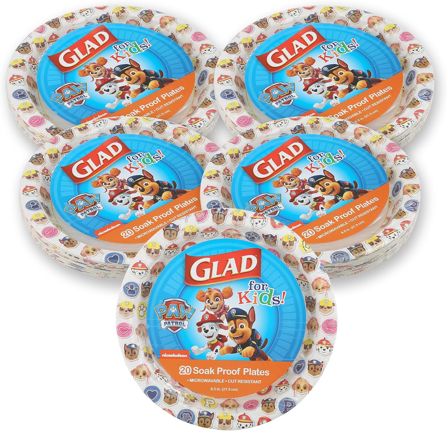 Glad for Kids Paw Patrol Emoji Disposable Paper Plates - Soak Proof, Microwave Safe Snack Plates, Kid Friendly Dinnerware for Everyday Use, 7 Inch, 20 Count