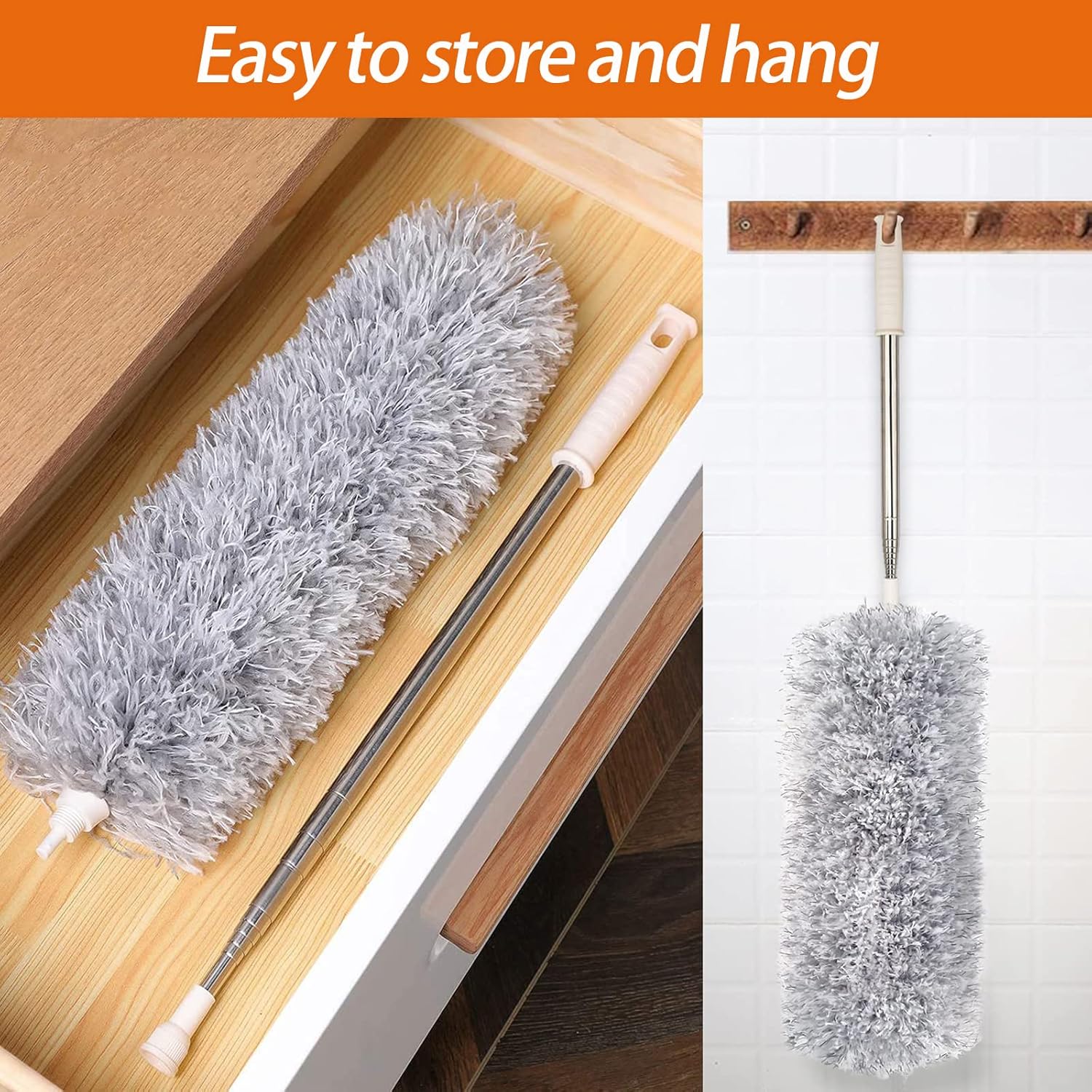 Dusters for Cleaning High Ceiling Fan, Newliton Microfiber Feather Duster with 30'' to 100'' Telescoping Extension Pole, Long Extendable Duster for Home Car Furniture Cobweb Gray