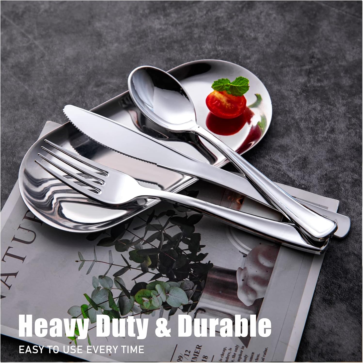 WDF300 Pieces Gold Plastic Silverware - Heavy Duty Disposable Gold Cutlery Set Plastic Gold Silverware Set Plastic Includes 100 Forks, 100 Spoons, 100 Knives