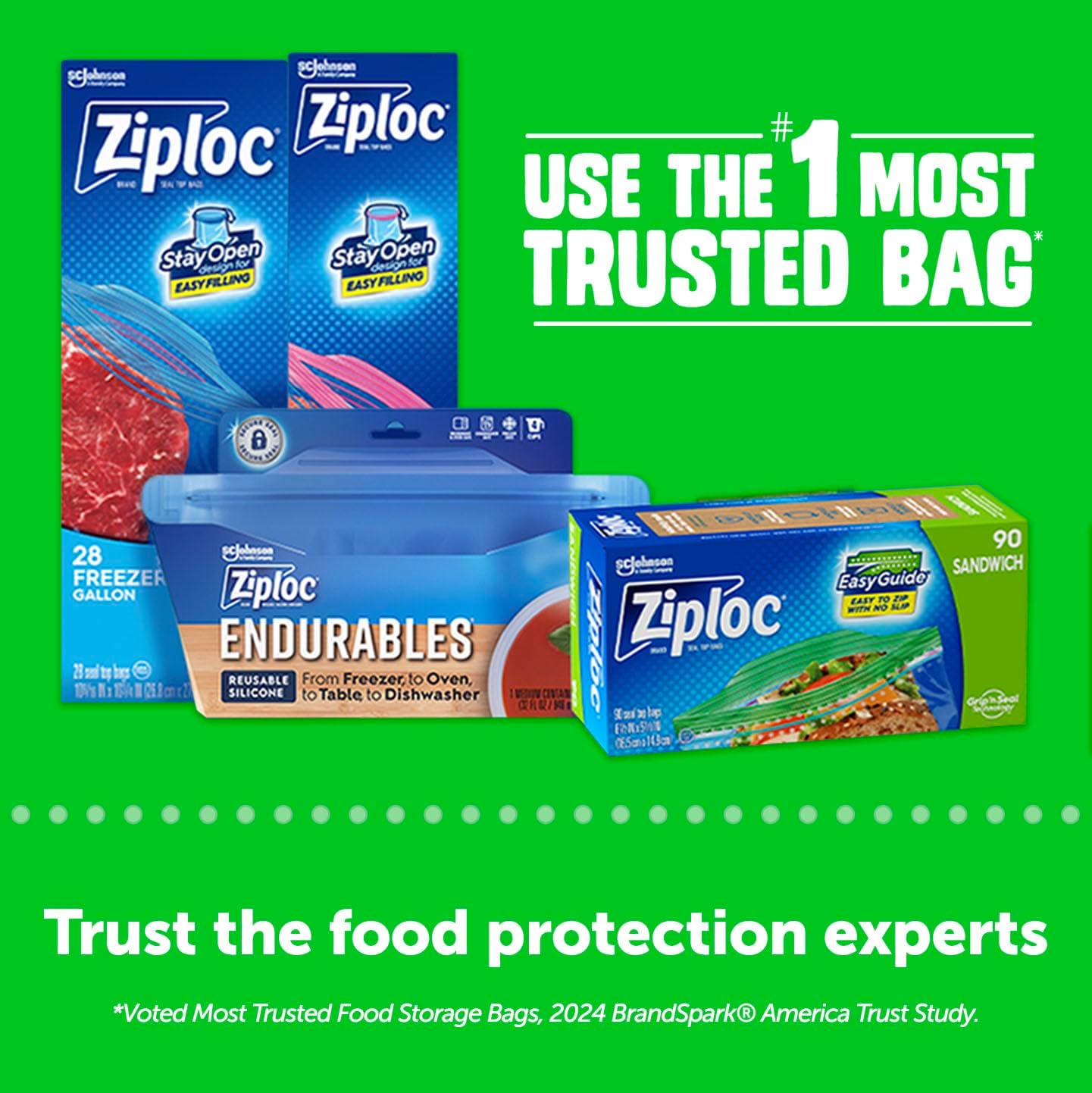 Ziploc Sandwich and Snack Bags with EasyGuide Texture, Plastic Storage Bags with Grip 'n Seal Technology, 280 Bags Total