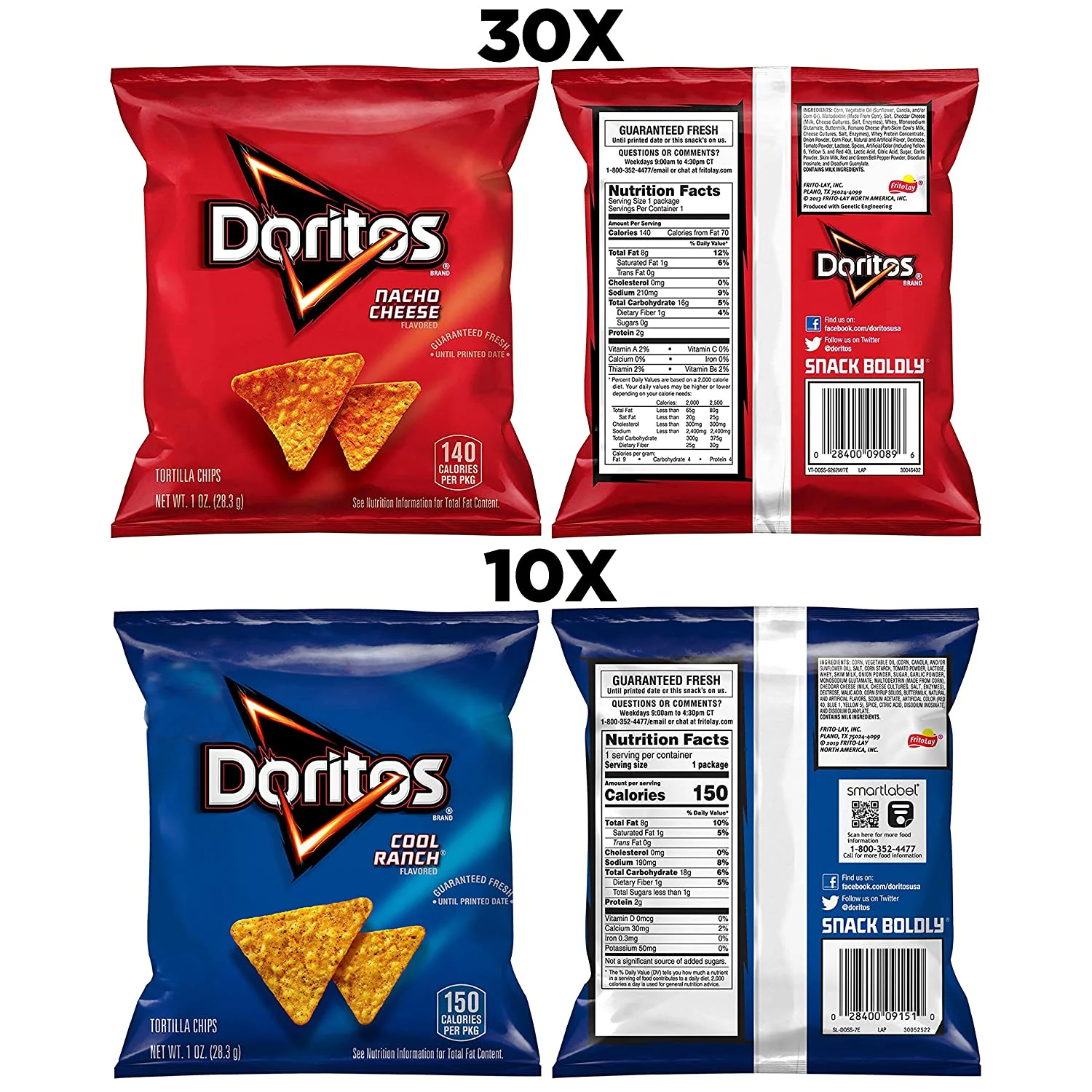 Doritos Favorites Nacho Cheese and Cool Ranch Flavor Variety Pack Snack Chips, 1 oz, 40 Count Multipack