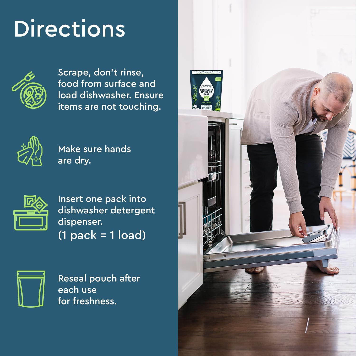 Puracy Dishwasher Pods 50 Count, Natural Dishwasher Detergent, Free & Clear Dish Tabs, Tiktok Trend Items, Enzyme-Powered, Spot & Residue-Free, Must Haves from Tiktok Made Me Buy It