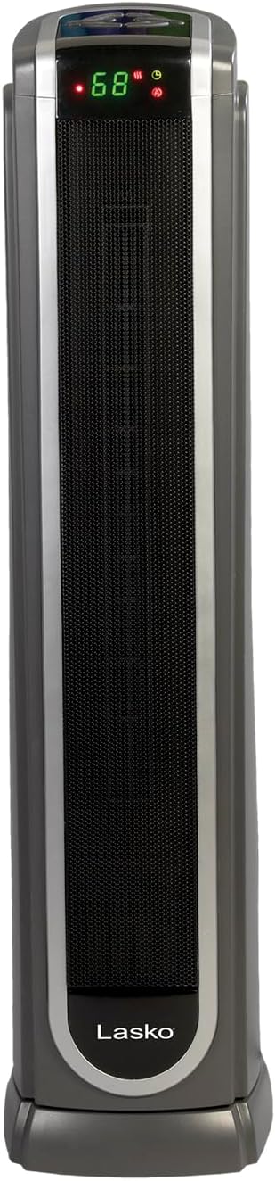 Lasko Oscillating Digital Ceramic Tower Heater for Large Rooms, with Adjustable Thermostat, Timer and Remote Control, 29 Inches, 1500W, Black, 5586