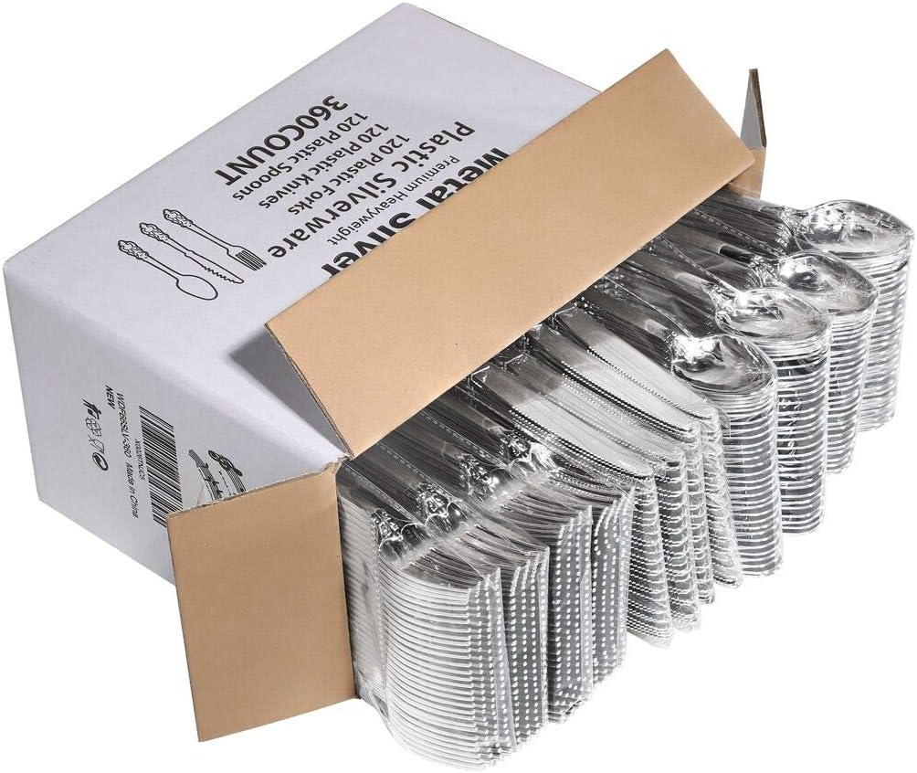 WDF300 Pieces Gold Plastic Silverware - Heavy Duty Disposable Gold Cutlery Set Plastic Gold Silverware Set Plastic Includes 100 Forks, 100 Spoons, 100 Knives