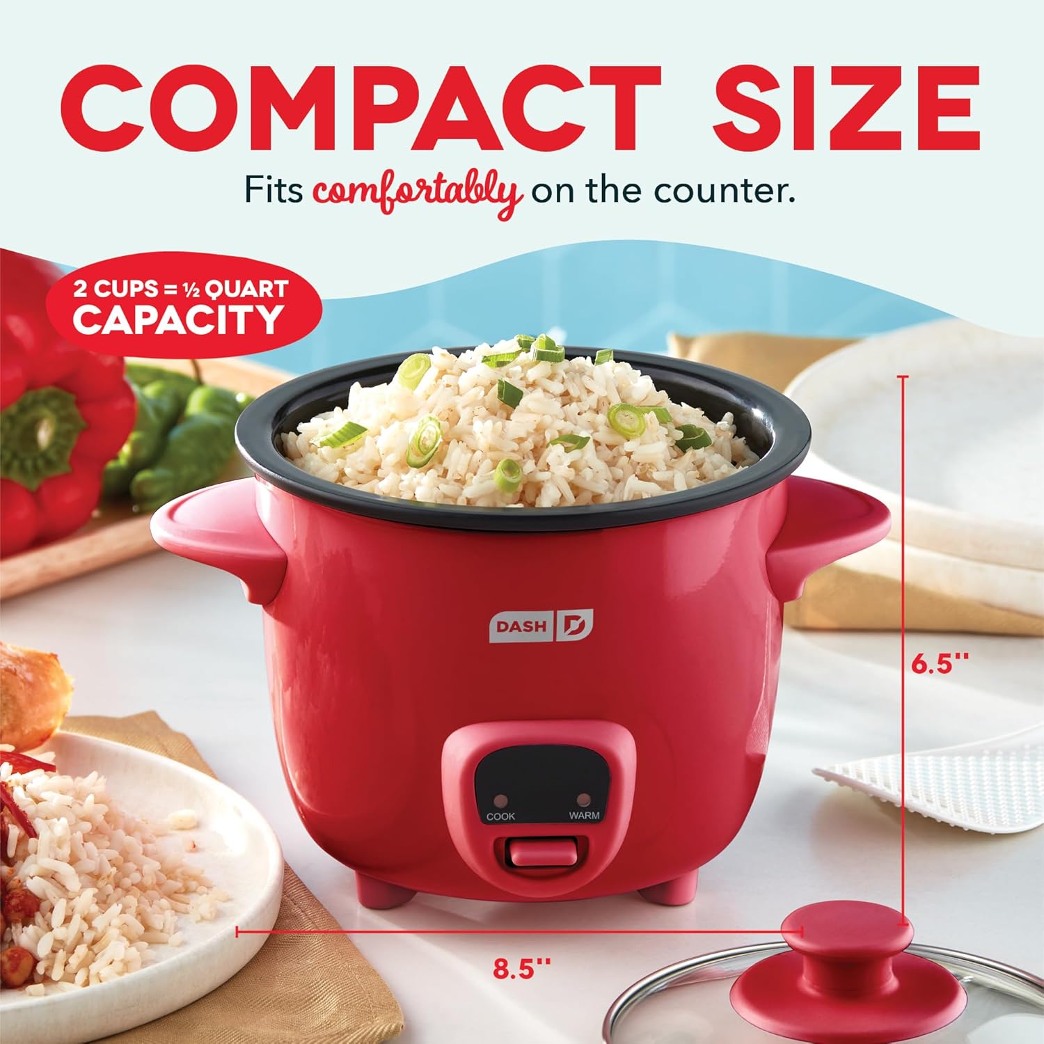 DASH Mini Rice Cooker Steamer with Removable Nonstick Pot, Keep Warm Function & Recipe Guide, .5 Quart, for Soups, Stews, Grains & Oatmeal - Aqua