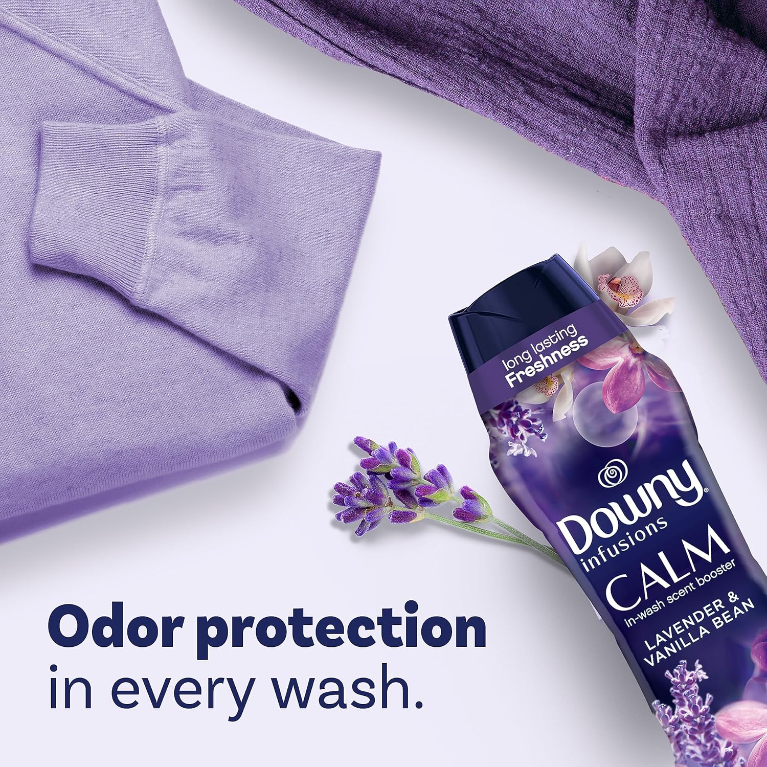 Downy Infusions In Wash Scent Booster Beads, CALM, Soothing Lavender and Vanilla Bean Scent, 24 oz Laundry Beads