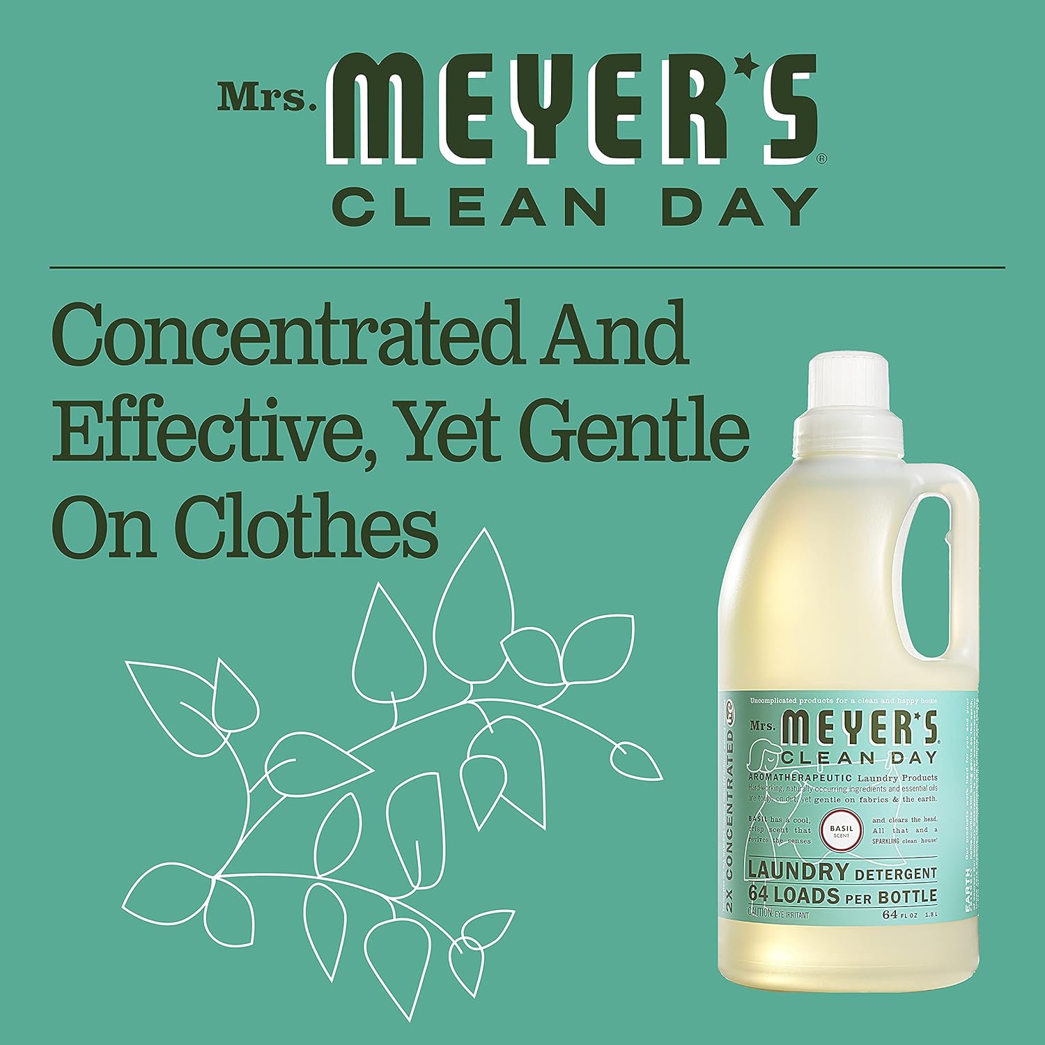 MRS. MEYER'S CLEAN DAY Liquid Laundry Detergent, Biodegradable Formula Infused with Essential Oils, Lavender, 64 oz (64 Loads)