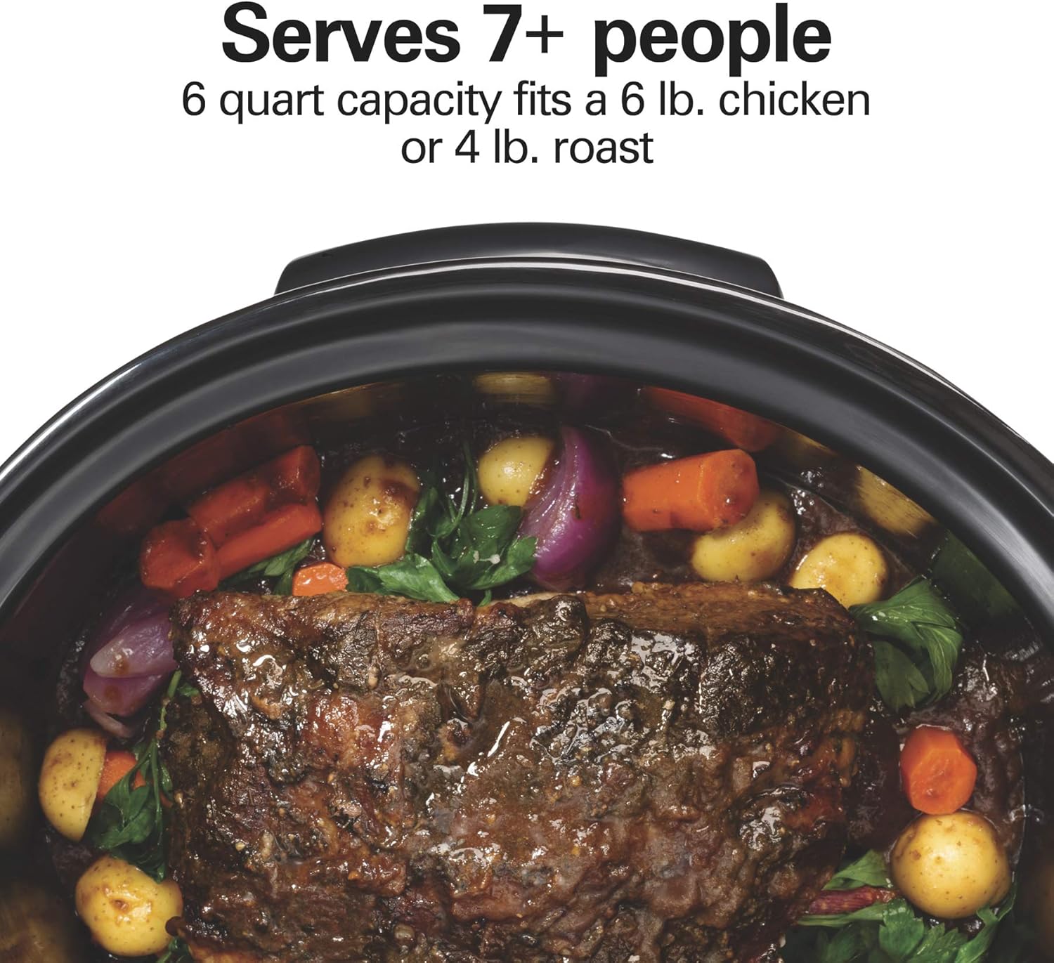 Hamilton Beach Portable 6 Quart Set & Forget Digital Programmable Slow Cooker with Lid Lock, Temperature Probe, Dishwasher Safe Crock & Lid, Black Stainless (33866)