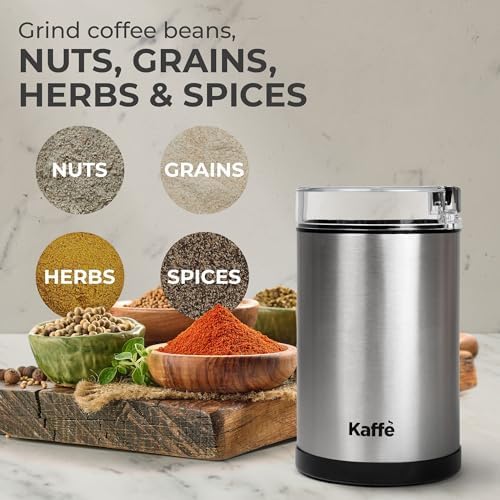 Kaffe One-Touch Coffee Grinder Electric w/Cleaning Brush (3 oz) - Coffee Grinders for Home Use - Up to 12 Cups of Coffee per Grind - Easy On/Off Coffee Bean Grinder - Black