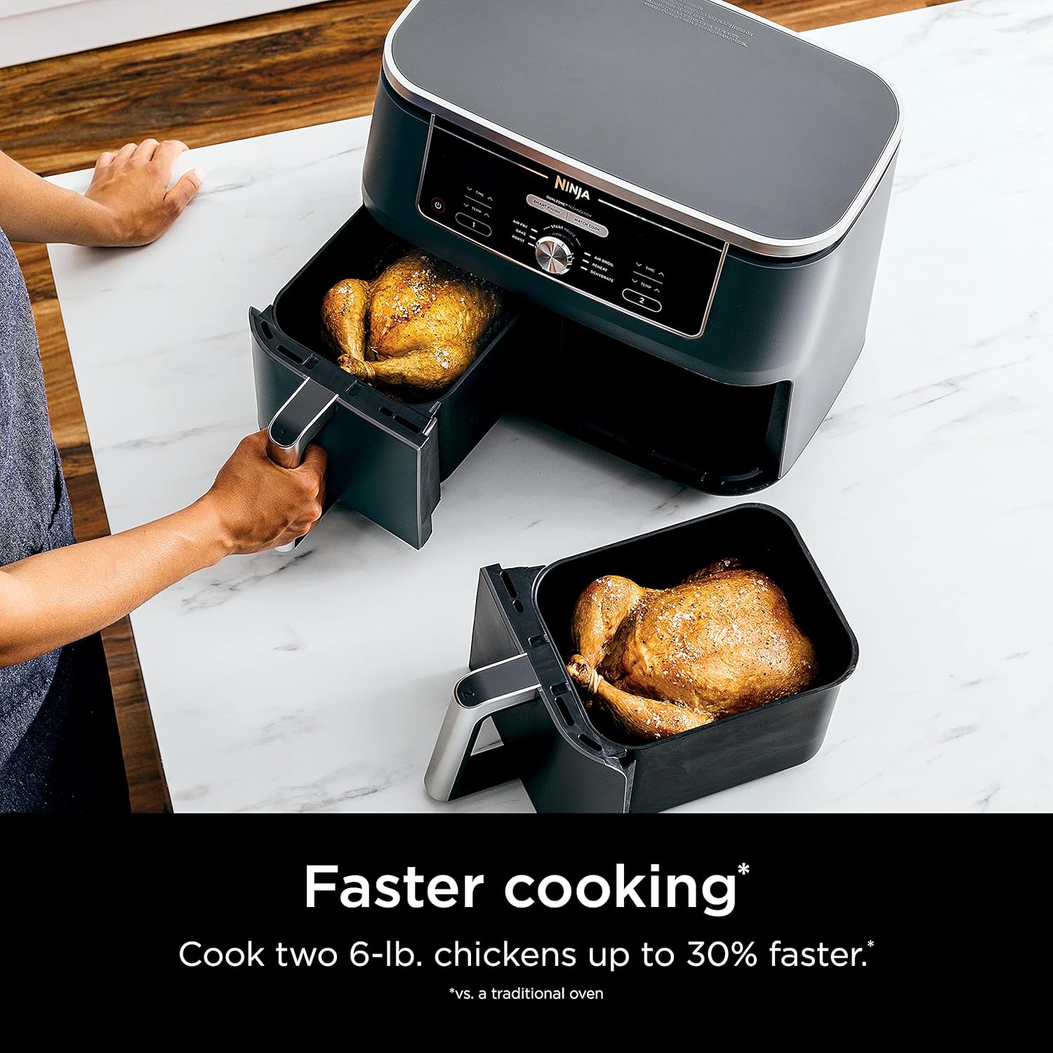 Ninja Air Fryer, Thermometer, Roast, Bake, Air Fry, Crisps, Broil, Reheats, Keep Warm, 10-in-1, Fries, Frozen Food, Veggies, and Meat, Quick Meals, Healthy Meals, Less Oil, 10 QT, Grey, DZ550