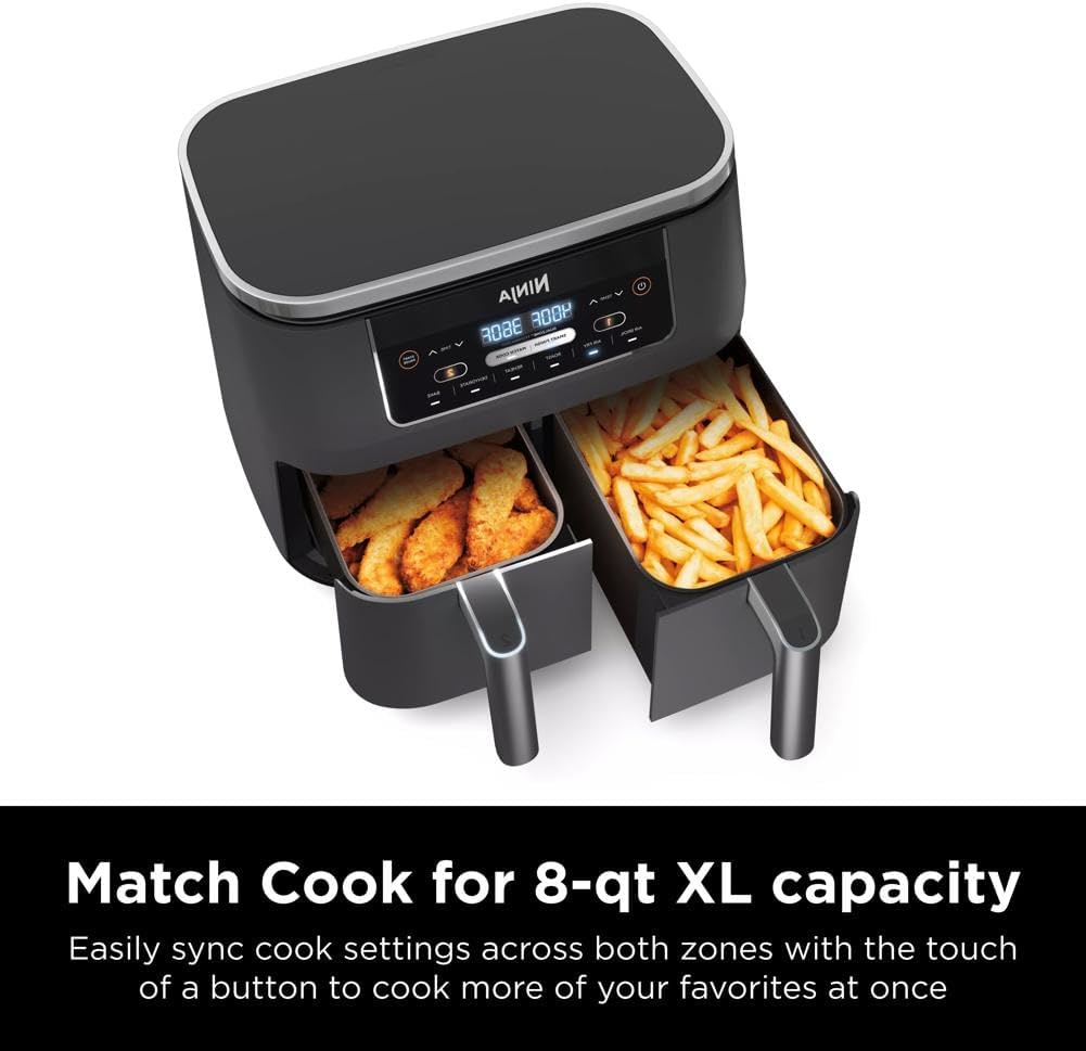 Ninja Air Fryer, Thermometer, Roast, Bake, Air Fry, Crisps, Broil, Reheats, Keep Warm, 10-in-1, Fries, Frozen Food, Veggies, and Meat, Quick Meals, Healthy Meals, Less Oil, 10 QT, Grey, DZ550​