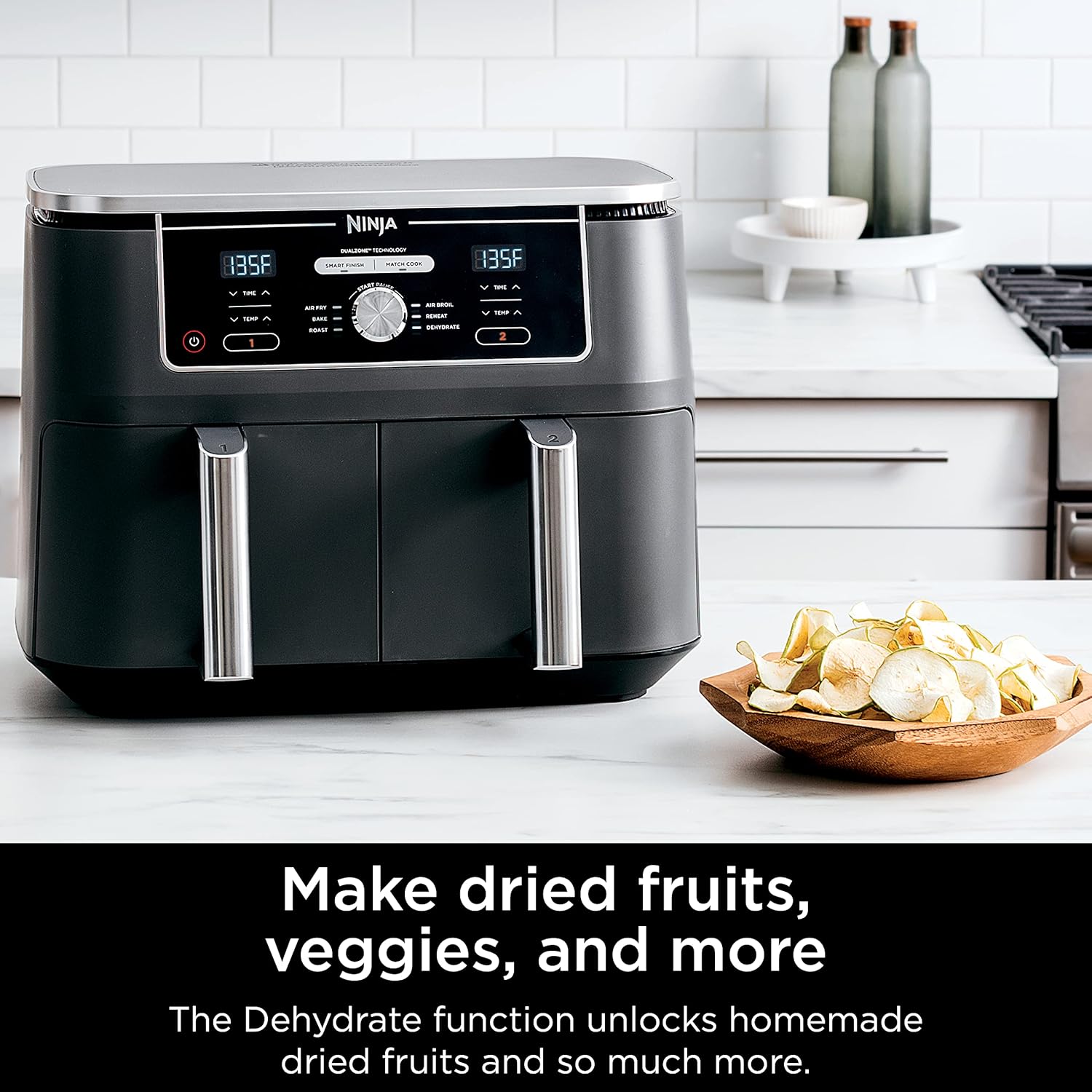 Ninja Air Fryer, Thermometer, Roast, Bake, Air Fry, Crisps, Broil, Reheats, Keep Warm, 10-in-1, Fries, Frozen Food, Veggies, and Meat, Quick Meals, Healthy Meals, Less Oil, 10 QT, Grey, DZ550