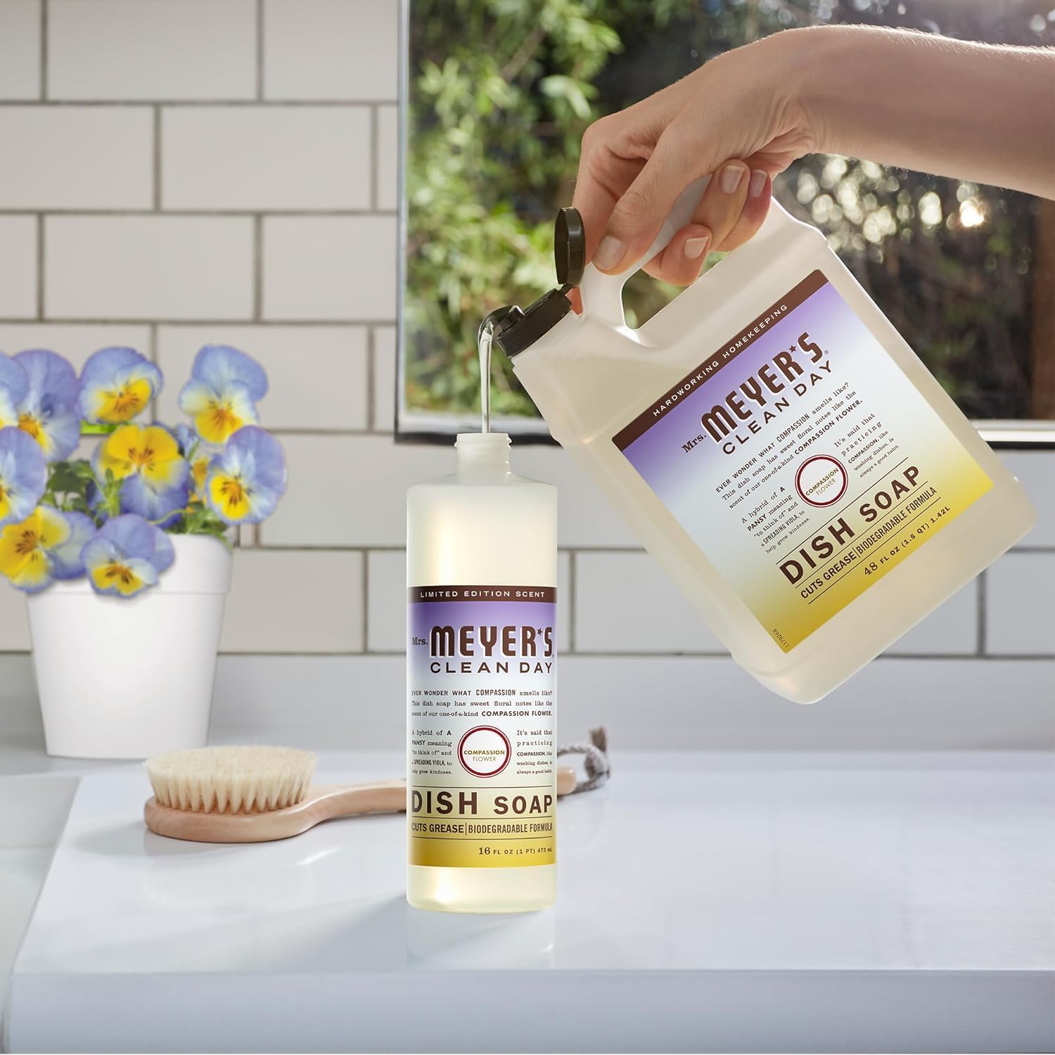 MRS. MEYER'S CLEAN DAY Liquid Dish Soap Refill, Biodegradable Formula, Basil, 48 fl. oz