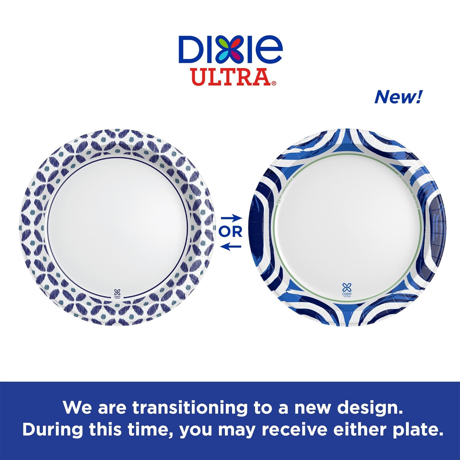 Dixie Ultra Plates, 100 Count (Pack of 1), White/Indigo
