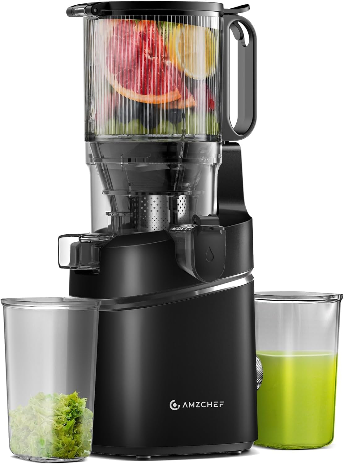 Juicer Machines, AMZCHEF 5.3-Inch Self-Feeding Masticating Juicer Fit Whole Fruits & Vegetables, Cold Press Electric Juicer Machines with High Juice Yield, Easy Cleaning, BPA Free, 250W, Black