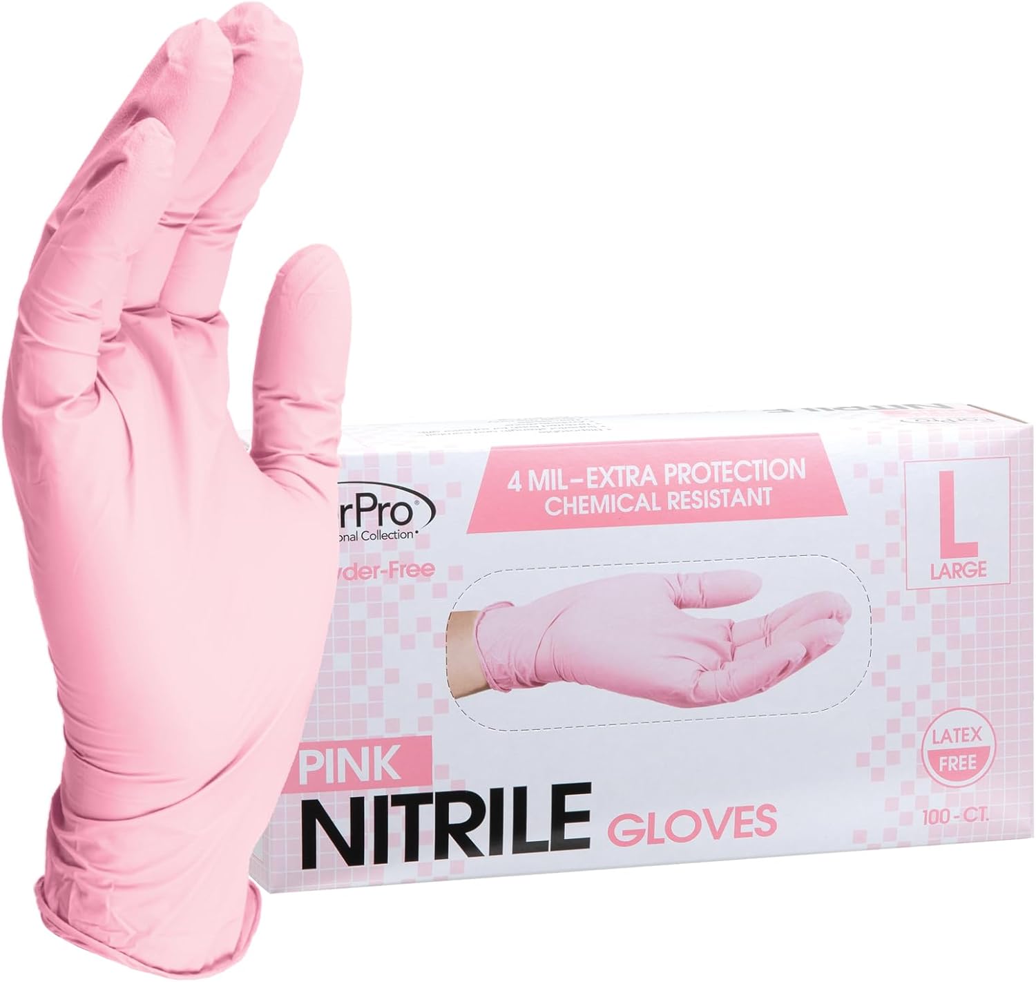 ForPro Professional Collection Disposable Nitrile Gloves, Chemical Resistant, Powder-Free, Latex-Free, Non-Sterile, Food Safe, 4 Mil, Black, Large, 100-Count