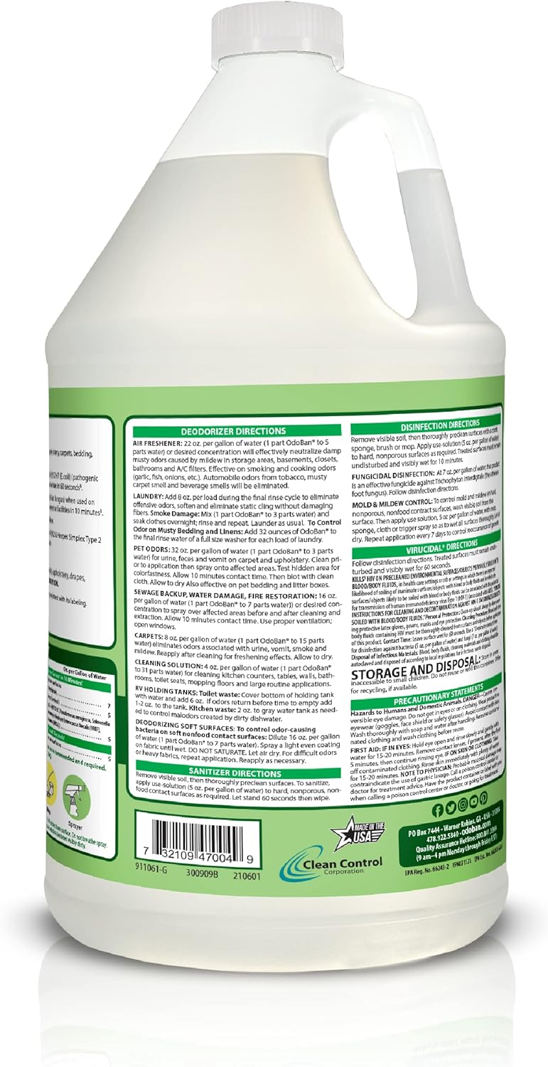 OdoBan Disinfectant Concentrate and Odor Eliminator, 2 Gallons, Cotton Breeze Scent