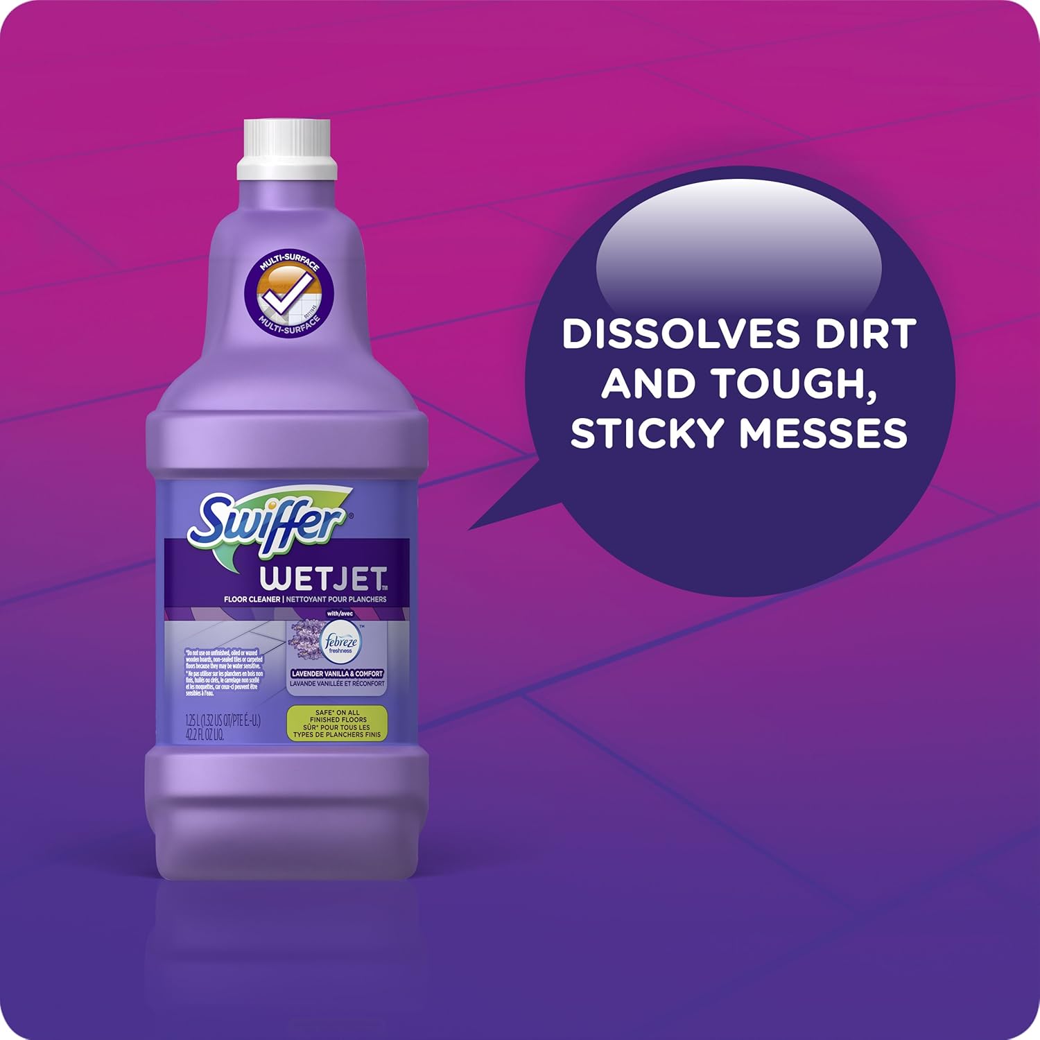 Swiffer WetJet Multi-Purpose Floor Cleaner Solution with Febreze Refill, Lavender Scent, 1.25 Liter -42.2 Fl Oz (Pack of 2)
