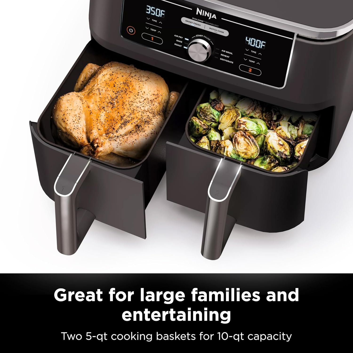 Ninja Air Fryer, Thermometer, Roast, Bake, Air Fry, Crisps, Broil, Reheats, Keep Warm, 10-in-1, Fries, Frozen Food, Veggies, and Meat, Quick Meals, Healthy Meals, Less Oil, 10 QT, Grey, DZ550