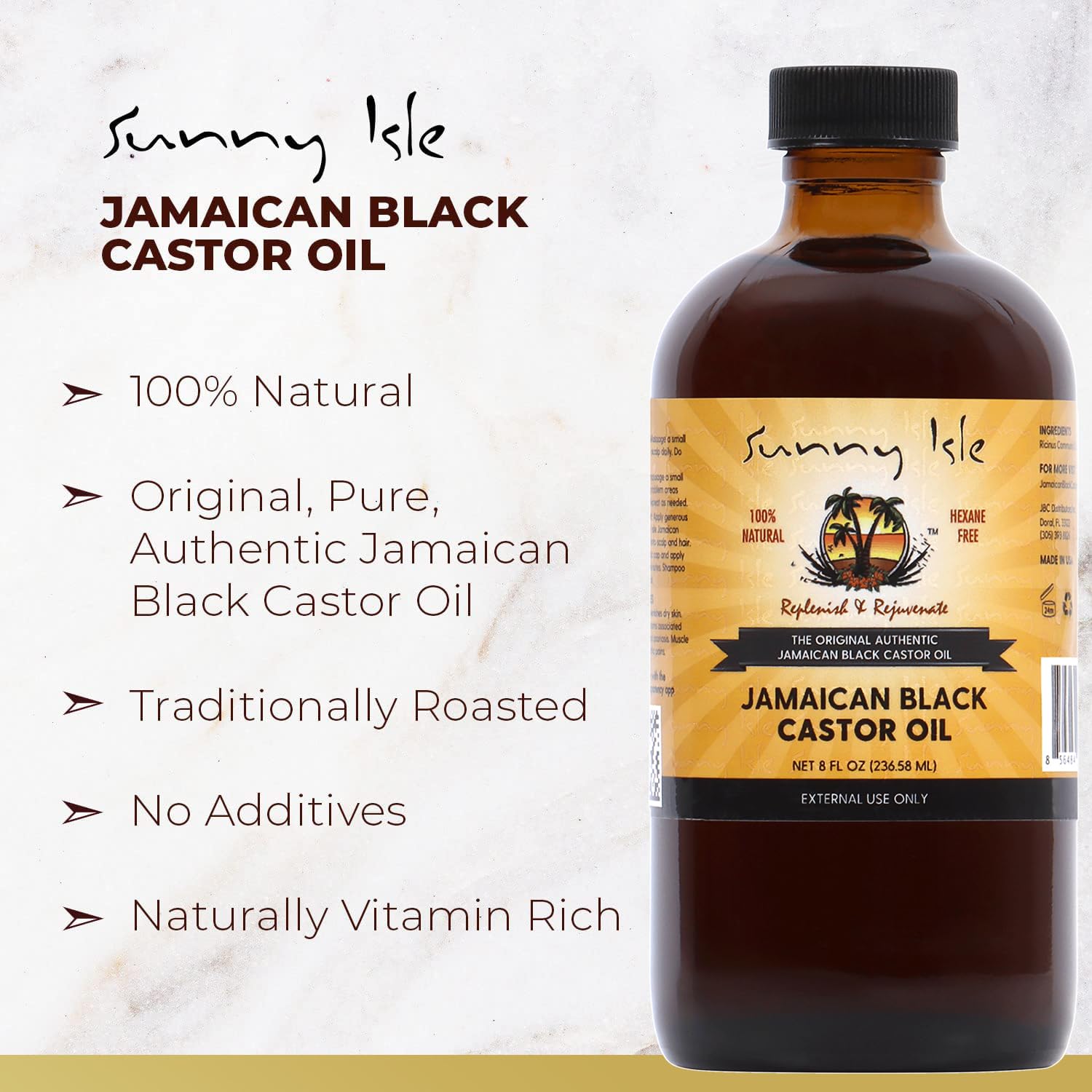 Sunny Isle Jamaican Black Castor Oil 4oz | 100% Natural Treatment for Hair, Scalp and Skin