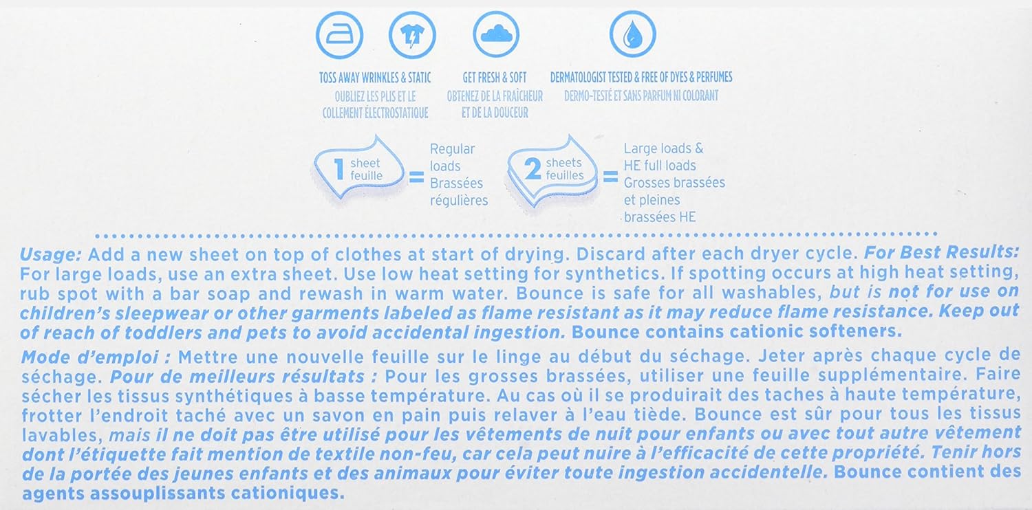 Bounce Free & Gentle Dryer Sheets, 240 Sheets, Unscented Fabric Softener Sheets, Hypoallergenic and Dermatologist Tested