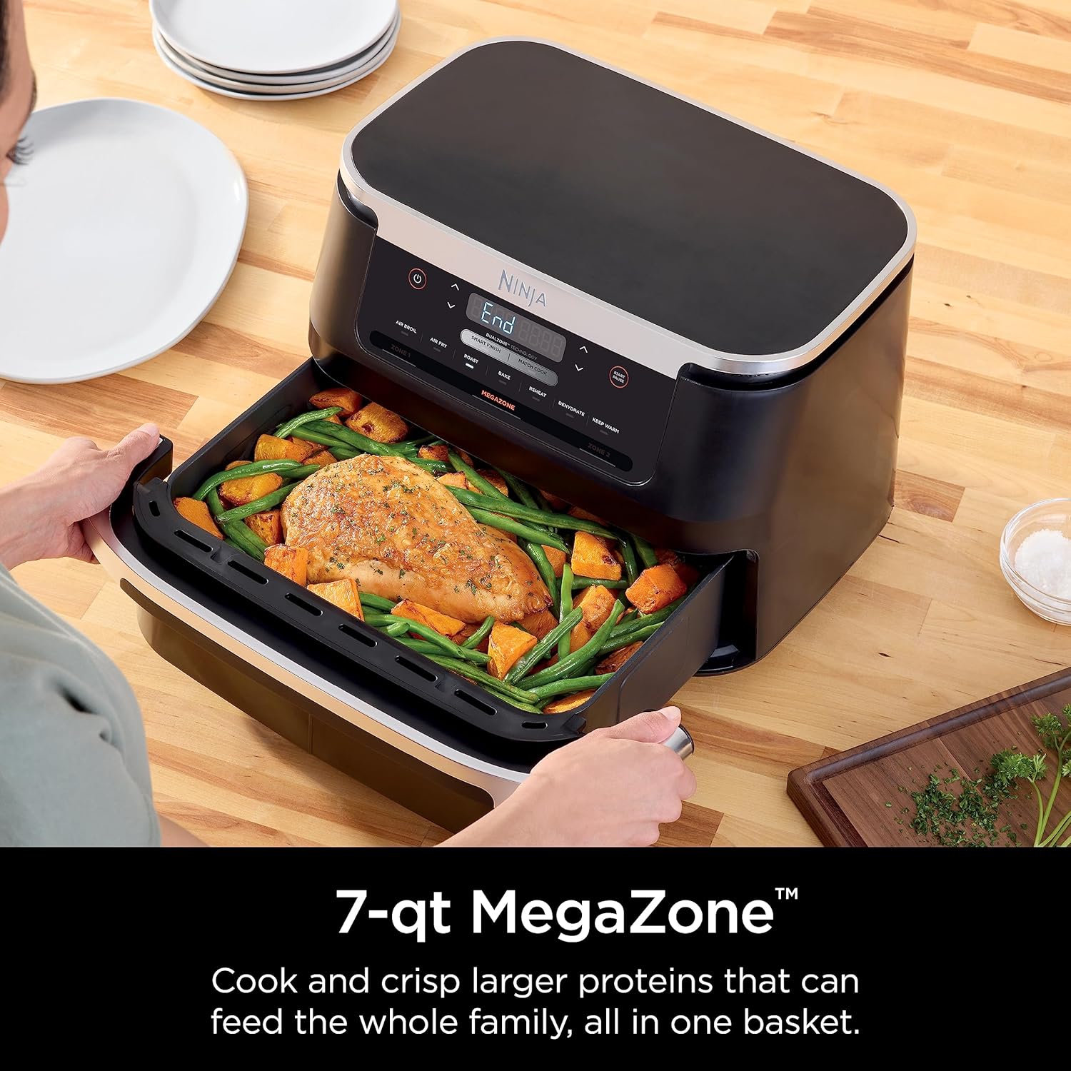 Ninja Air Fryer, Thermometer, Roast, Bake, Air Fry, Crisps, Broil, Reheats, Keep Warm, 10-in-1, Fries, Frozen Food, Veggies, and Meat, Quick Meals, Healthy Meals, Less Oil, 10 QT, Grey, DZ550