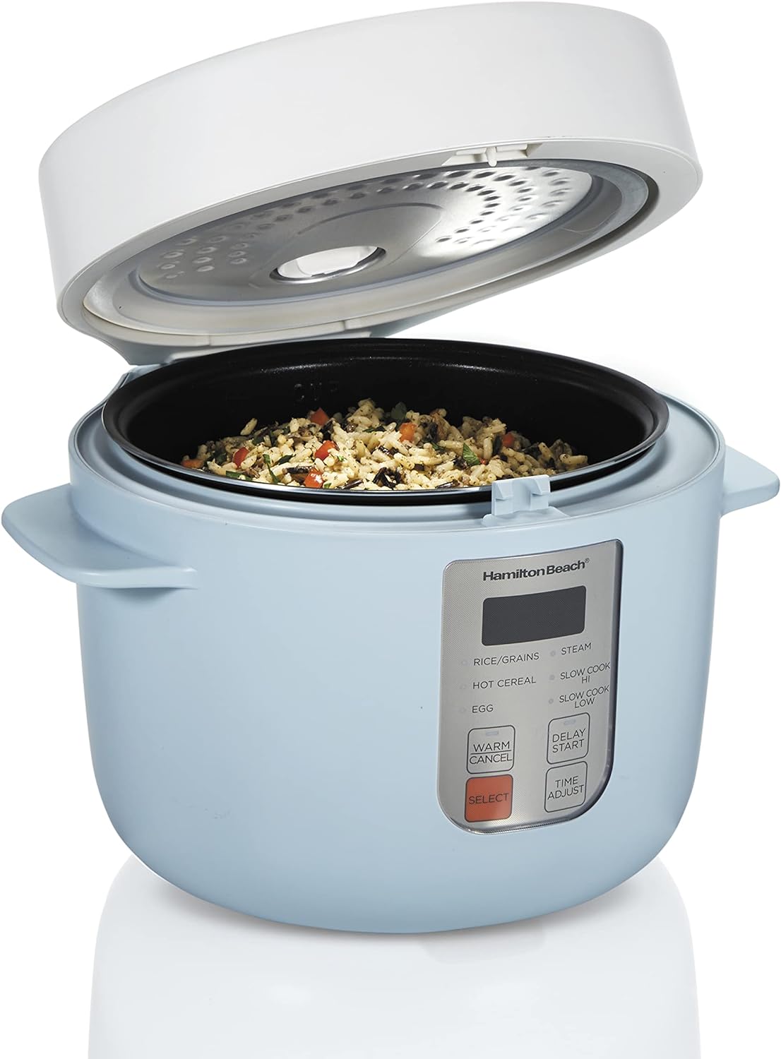 Hamilton Beach Digital Programmable Rice Cooker & Food Steamer, 8 Cups Cooked (4 Uncooked), With Steam & Rinse Basket, Stainless Steel (37518)