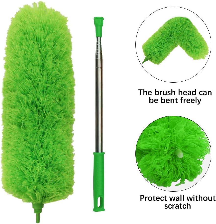 DELUX Microfiber Feather Duster Extendable Duster with 100 inches Extra Long Pole, Bendable Head & Long Handle Dusters for Cleaning Ceiling Fan, High Ceiling, Blinds, Furniture & Cars Gray