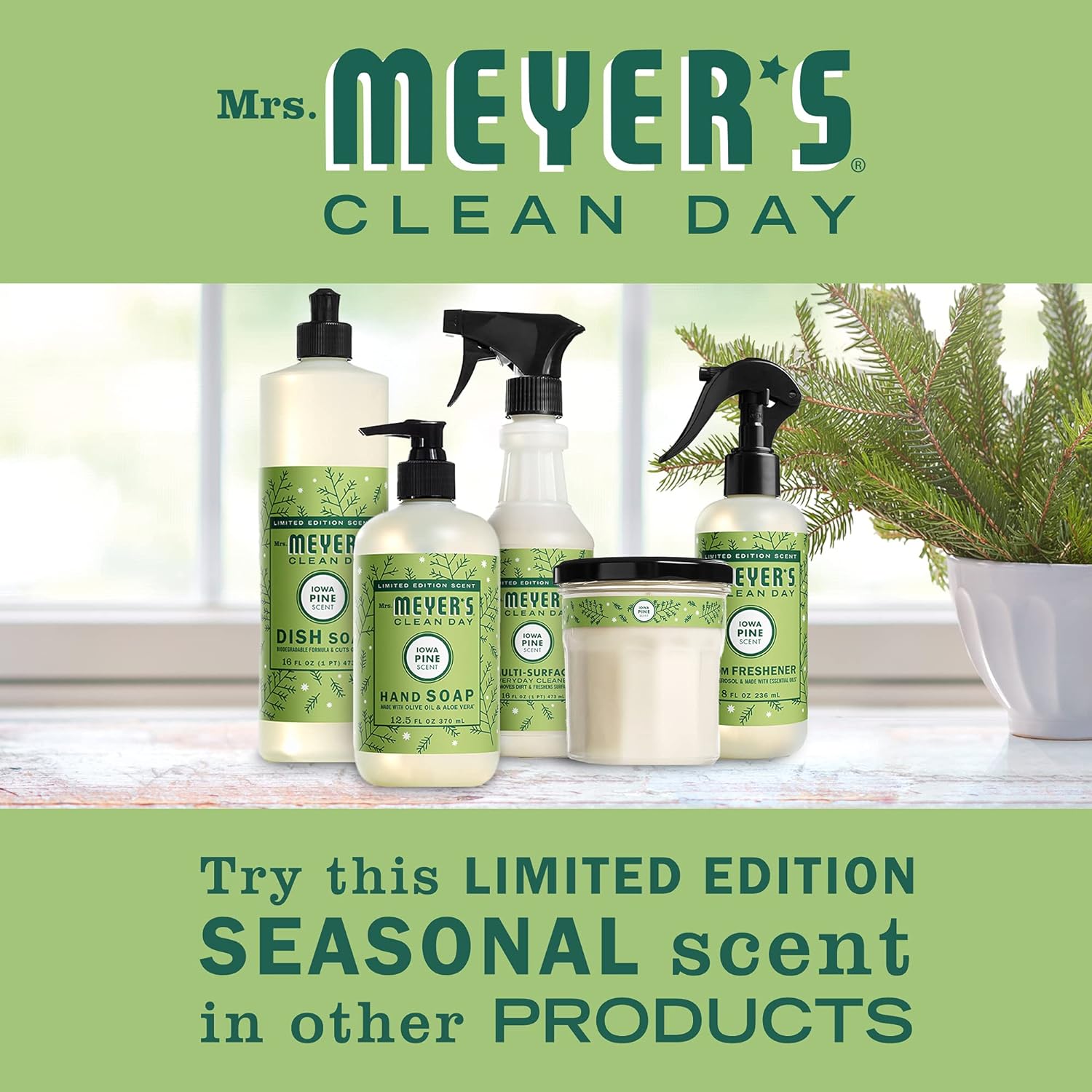 MRS. MEYER'S CLEAN DAY Liquid Dish Soap, Biodegradable Formula, Basil, 16 fl. oz - Pack of 3