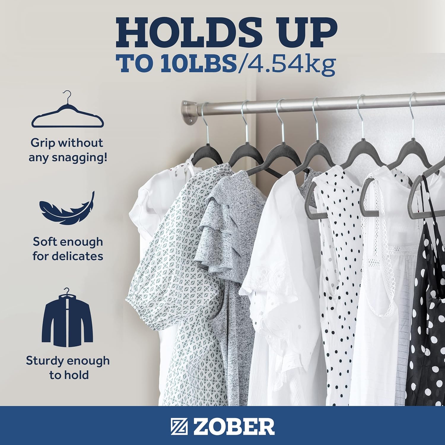 Zober Velvet Hangers 50 Pack - Heavy Duty Black Hangers for Coats, Pants & Dress Clothes - Non Slip Clothes Hanger Set - Space Saving Felt Hangers for Clothing