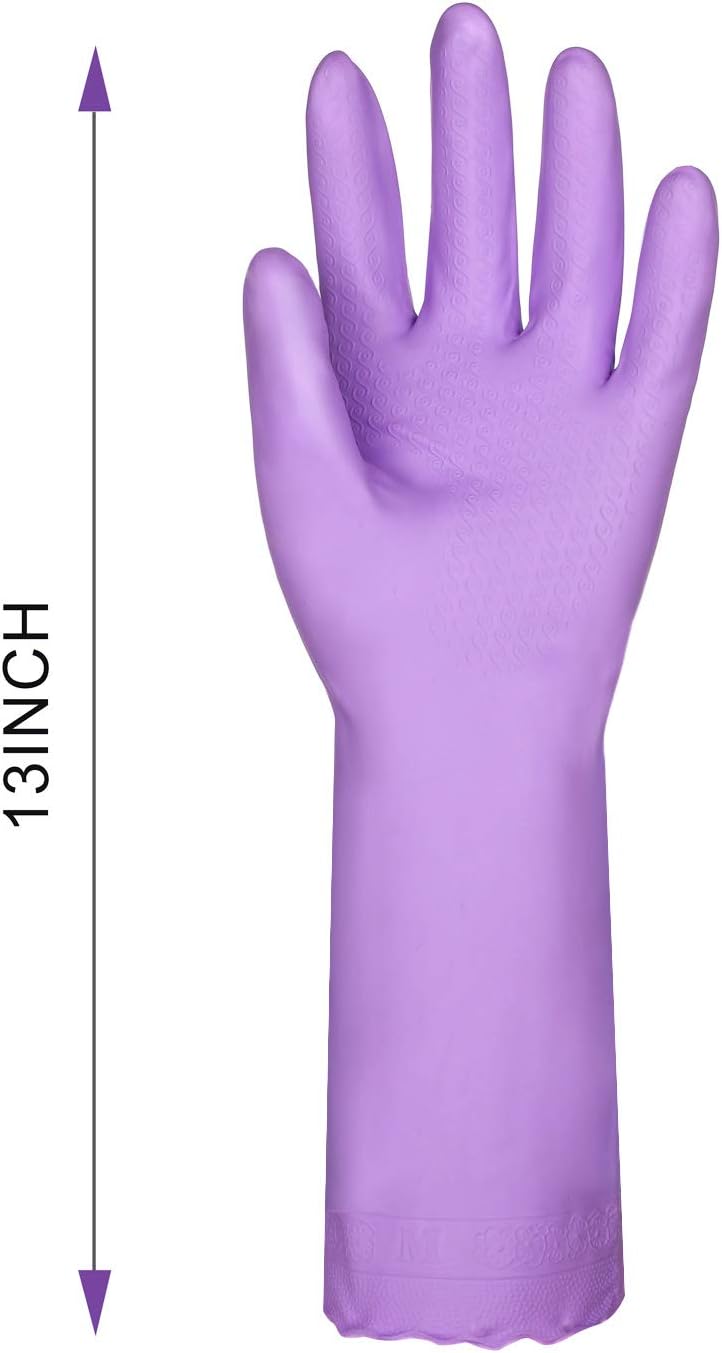 Elgood Reusable Dishwashing Cleaning Gloves with Latex free, Cotton lining,Kitchen Gloves 2 Pairs,Purple+blue Medium
