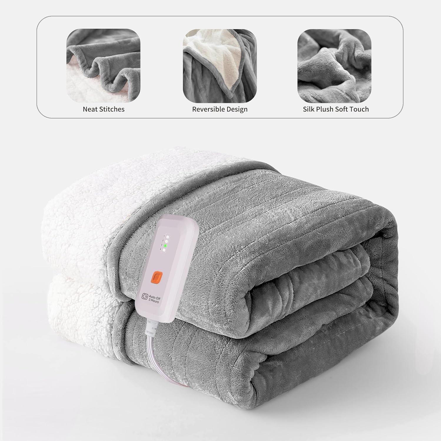 GOTCOZY Heated Blanket Electric Throw 50''X60''- Soft Silky Plush Electric Blanket with 4 Heating Level & 3 Hour Auto Off Heating Blanket, ETL Certified Machine Washable (Rose Dust)