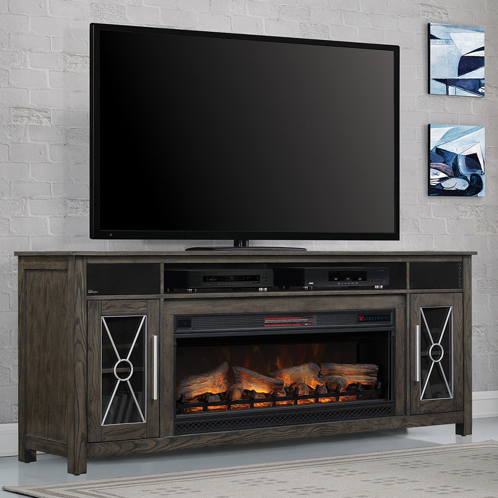 Heathrow 76-in Electric Fireplace TV Stand with Speakers in Tifton Oak