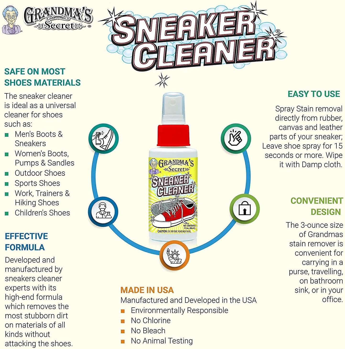 Grandma's Secret Spot Remover Laundry Spray - Chlorine, Bleach and Toxin-Free Fabric Stain Remover for Clothes - Removes Oil, Paint, Blood and Pet Stains - 16 Oz, 2 Pack