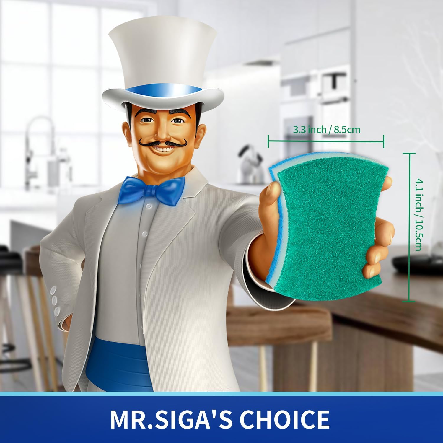 MR.SIGA Non-Scratch Cellulose Scrub Sponge, Dual-Sided Dishwashing Sponge for Kitchen, 12 Pack